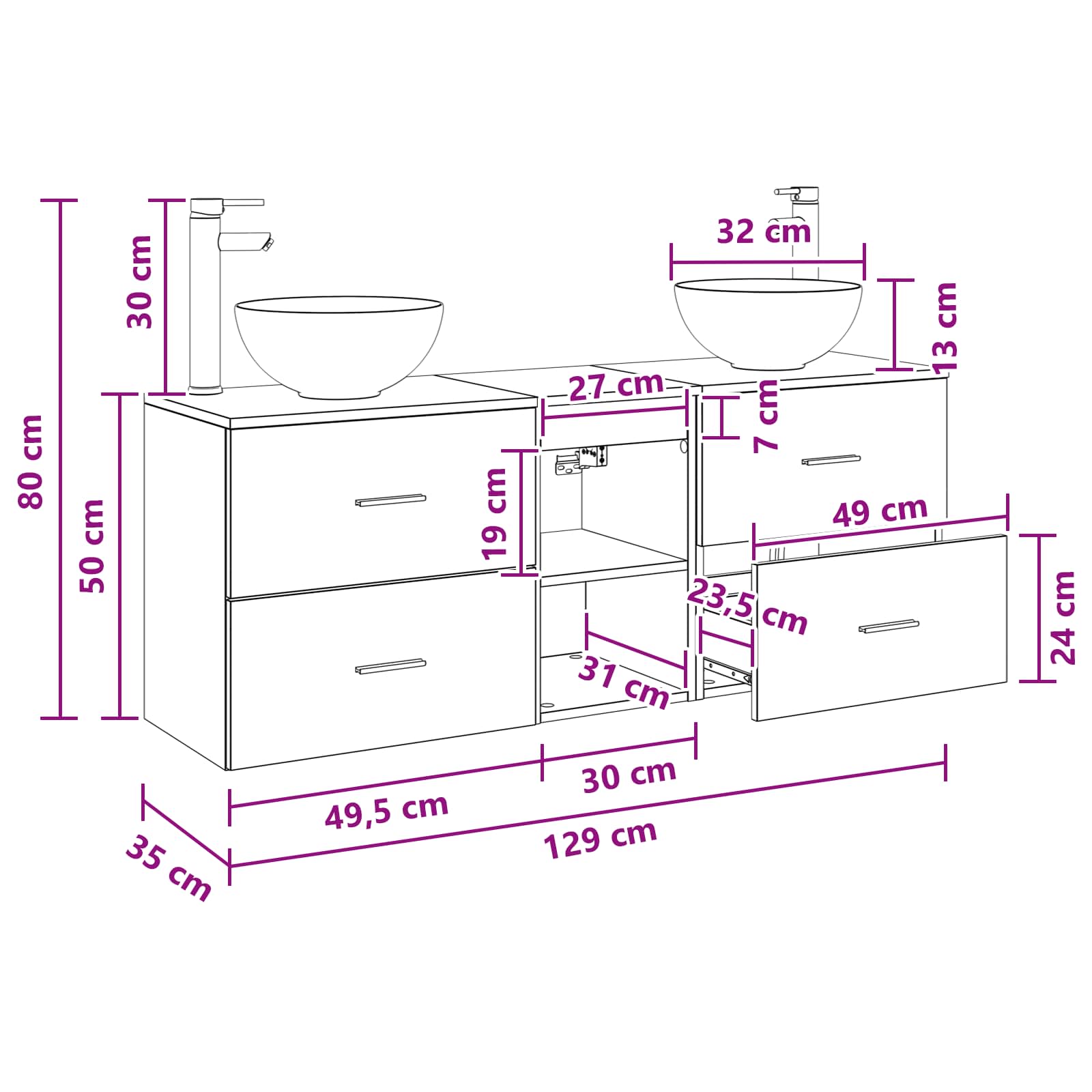Badezimmerschrank-Set 3 Stk. Artisan-Eiche 49,5 x 35 x 63 cm
