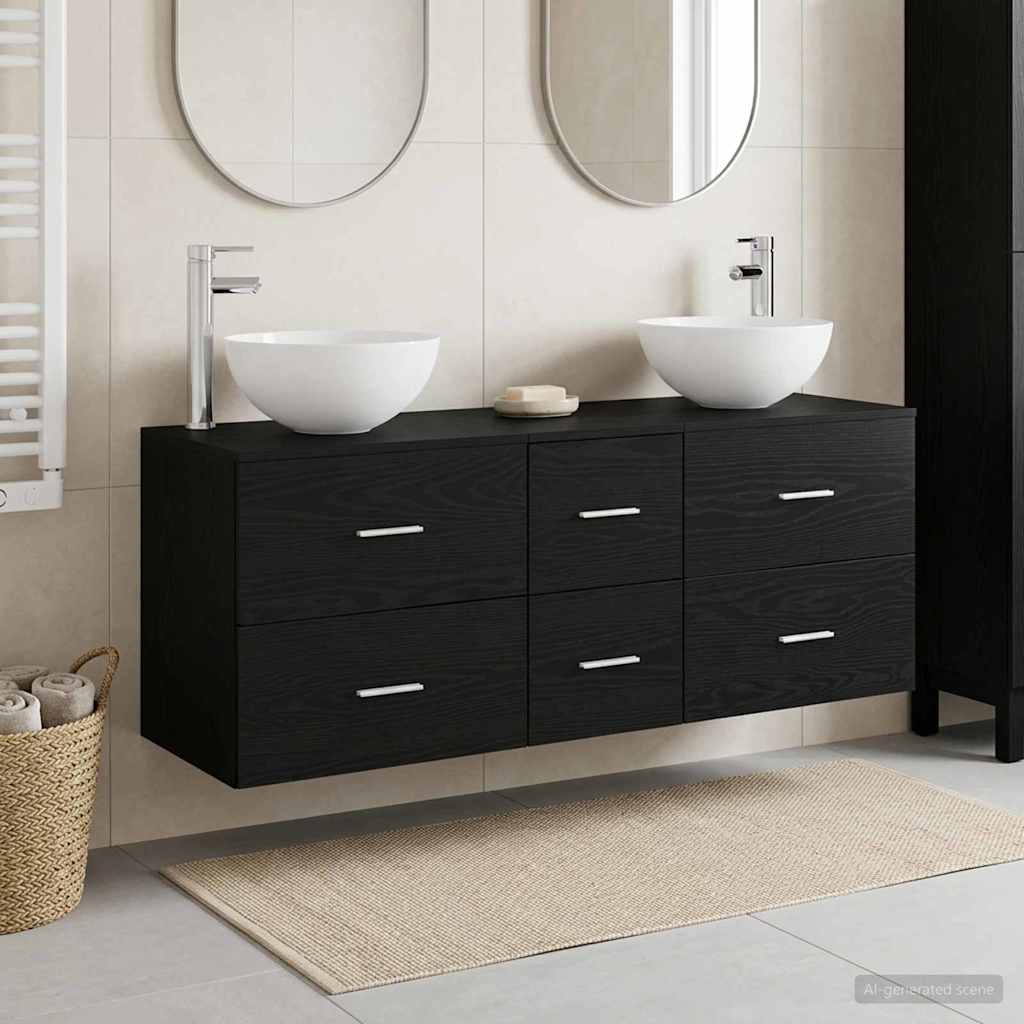 Badezimmerschrank-Set 3 stk. Schwarze Eiche 49,5 x 35 x 63 cm