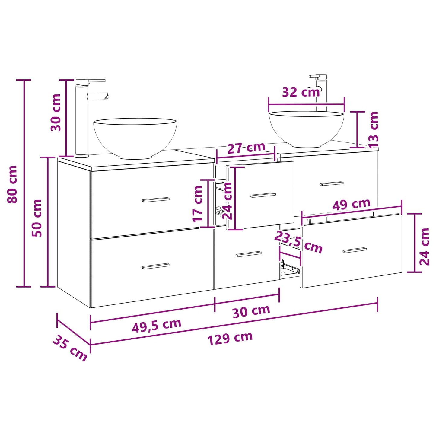 Badezimmerschrank-Set 3 stk. Schwarze Eiche 49,5 x 35 x 63 cm