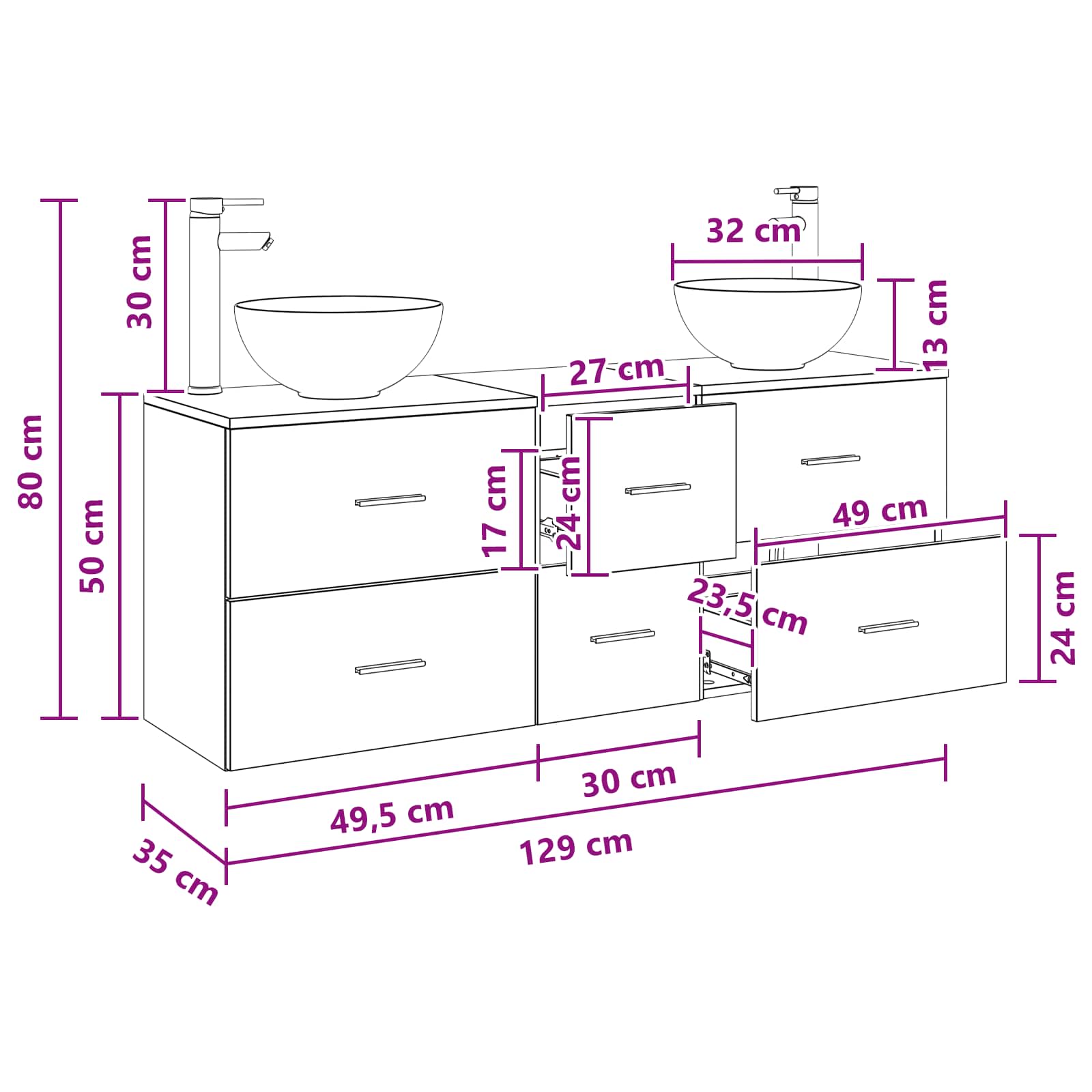 Badezimmerschrank-Set 3 stk. Schwarze Eiche 49,5 x 35 x 63 cm