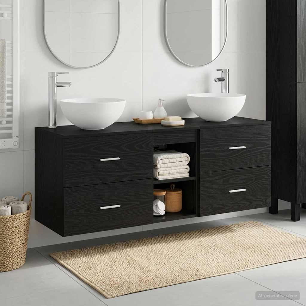Badezimmerschrank-Set 3 stk. Schwarze Eiche 49,5 x 41 x 64,5 cm