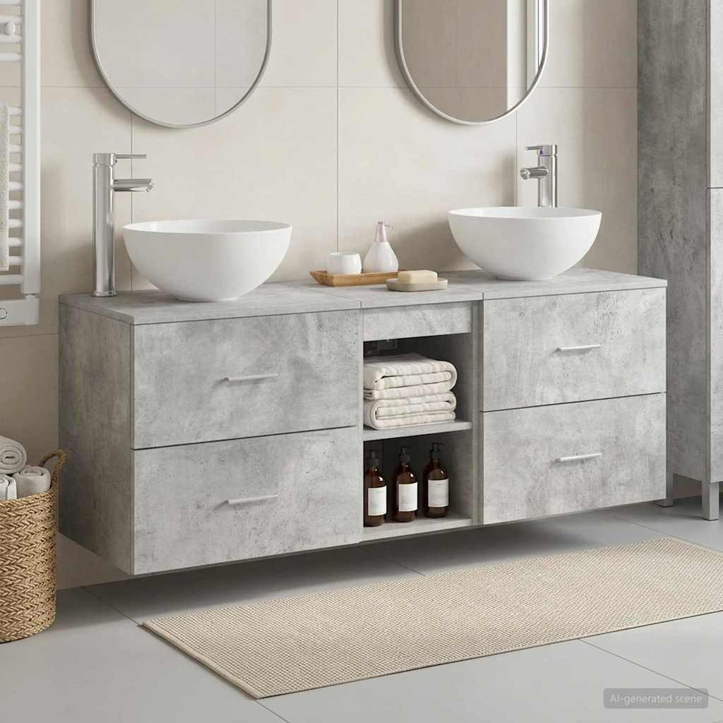 Badezimmerschrank-Set 3 stk. Betongrau 49,5 x 41 x 64,5 cm