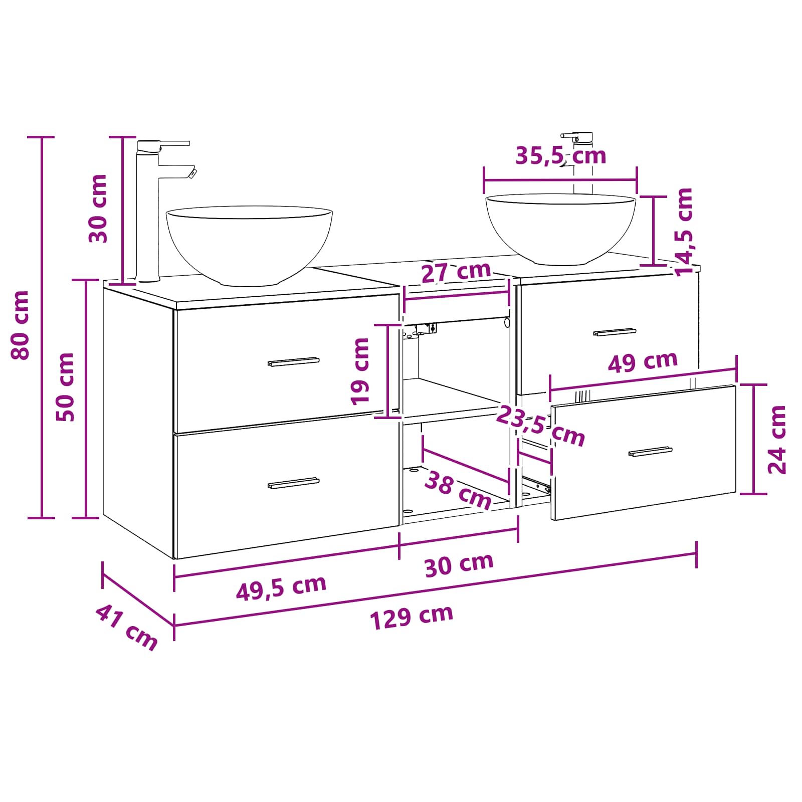 Badezimmerschrank-Set 3 stk. Betongrau 49,5 x 41 x 64,5 cm