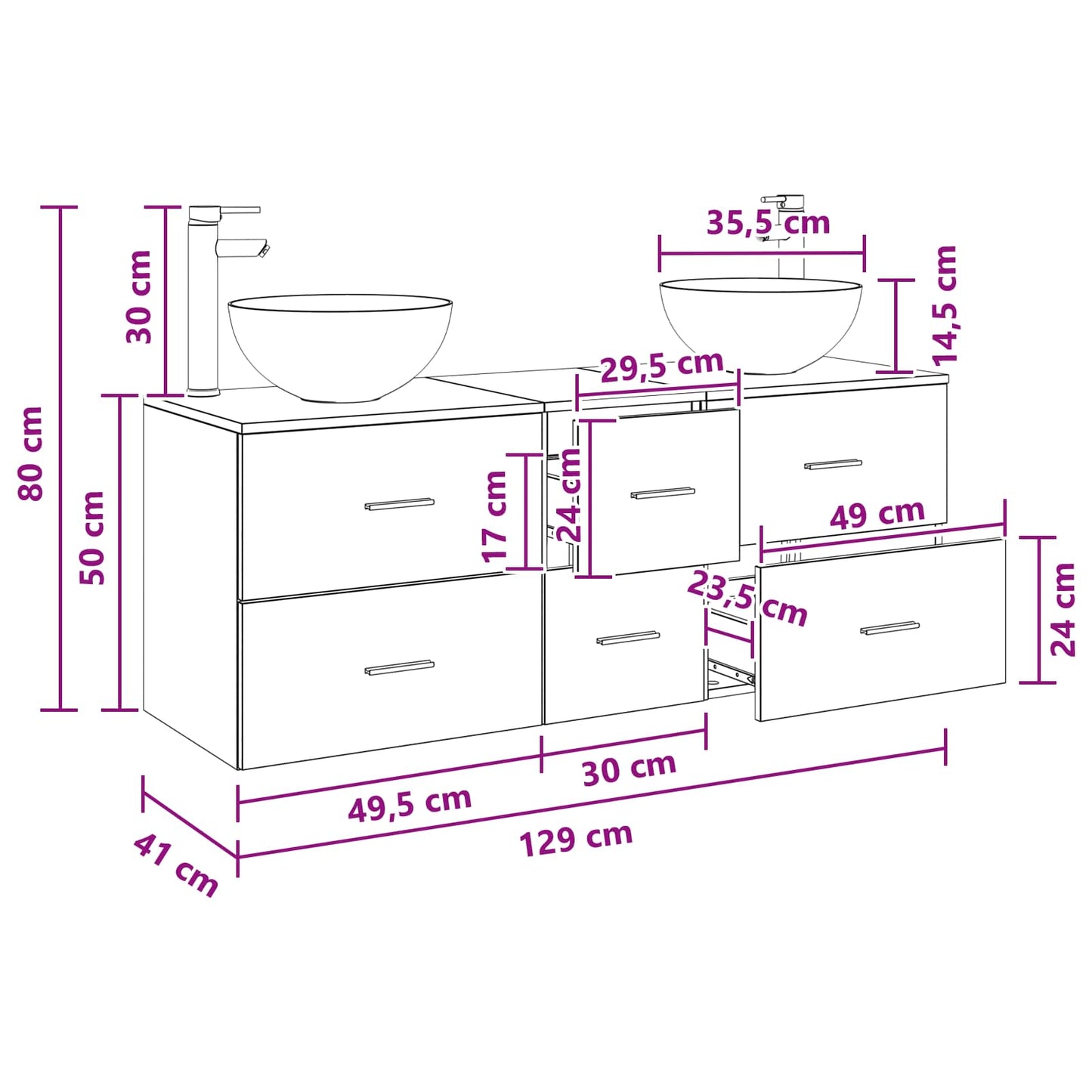 Badezimmerschrank-Set 3 stk. Schwarze Eiche 49,5 x 41 x 64,5 cm