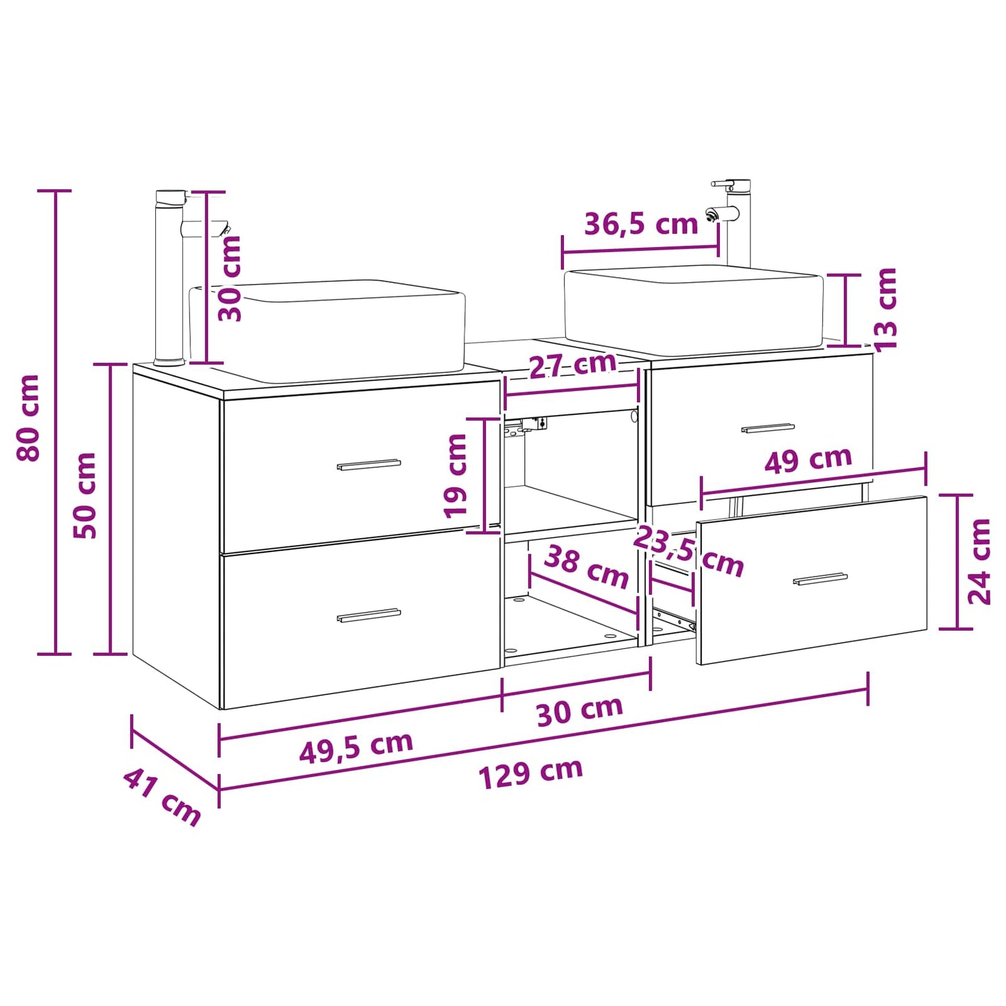 Badezimmerschrank-Set 3 stk. Sonoma-Eiche 49,5 x 41 x 63 cm