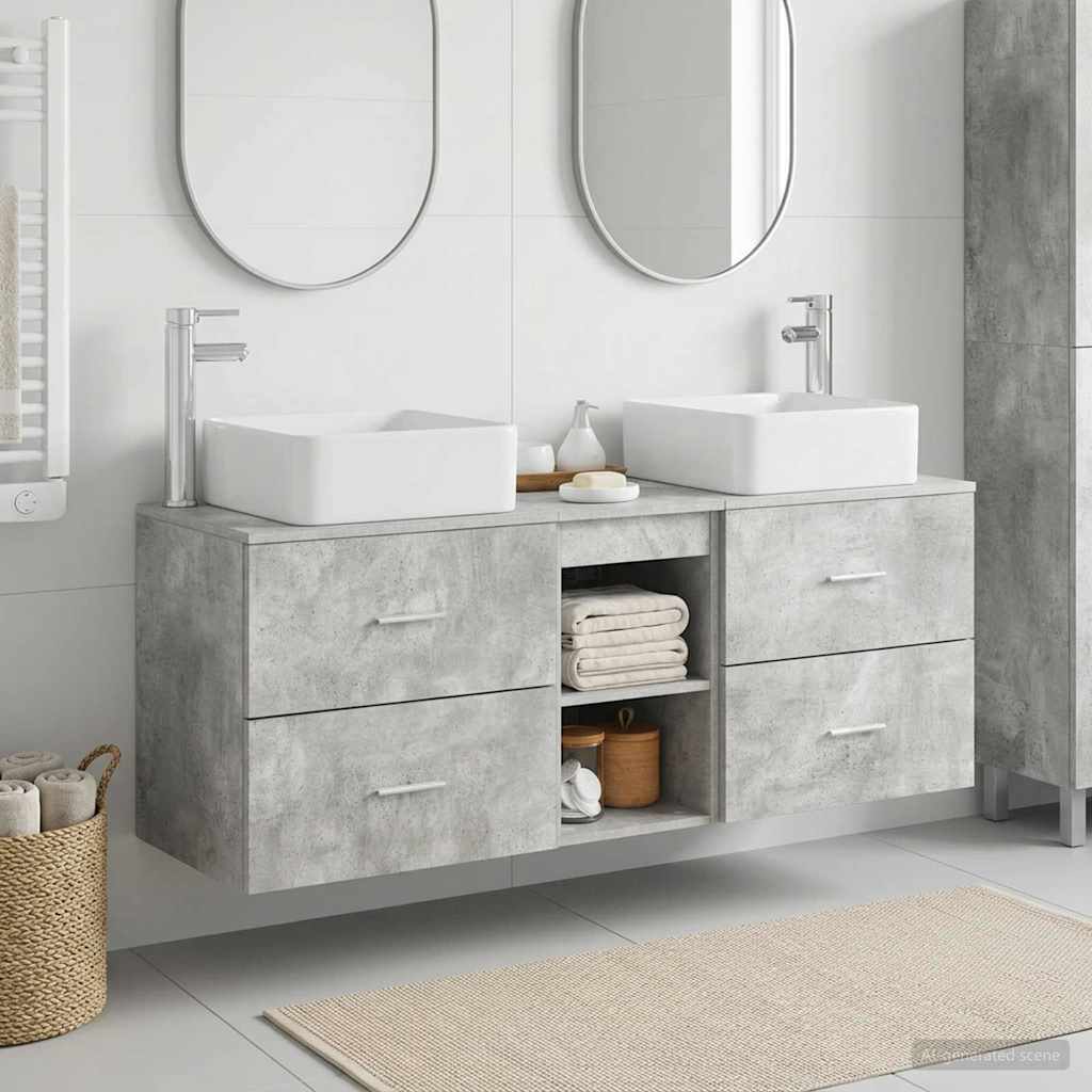 Badezimmerschrank-Set 3 stk. Betongrau 49,5 x 41 x 63 cm