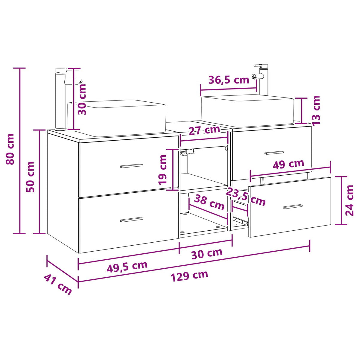 Badezimmerschrank-Set 3 stk. Betongrau 129 x 41 x 80 cm