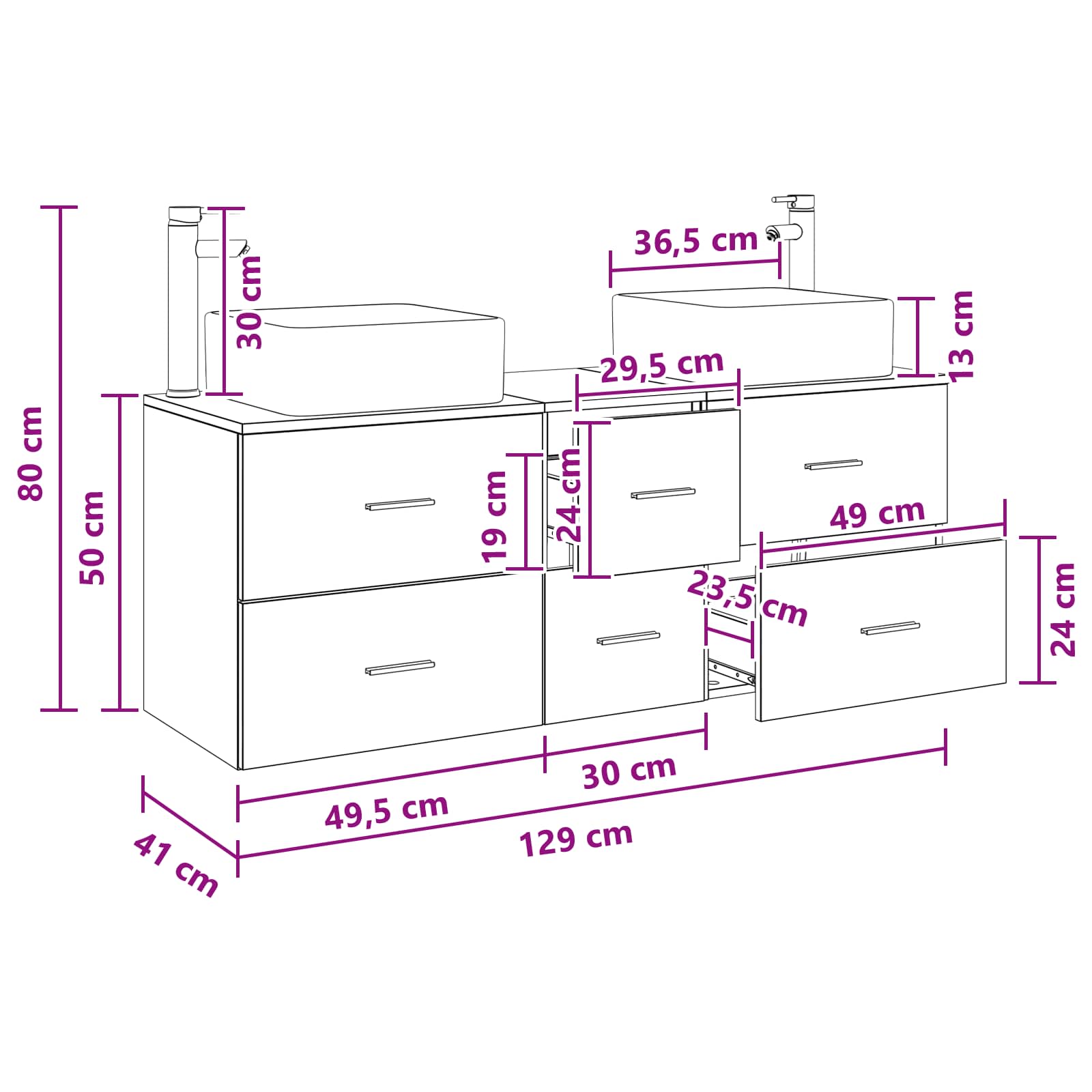 Badezimmerschrank-Set 3 stk. Betongrau 49,5 x 41 x 63 cm