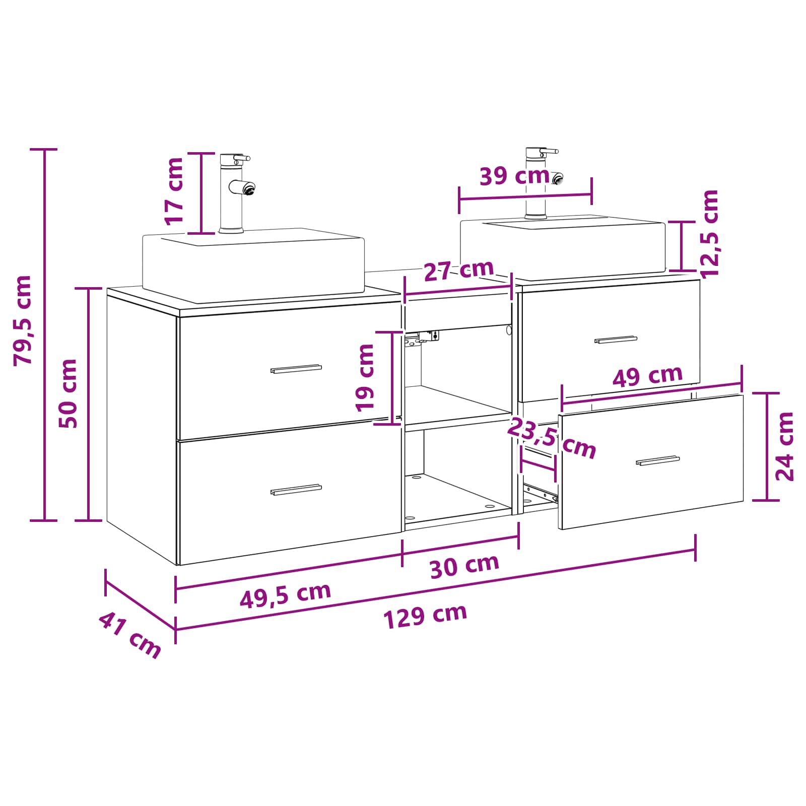 Badezimmerschrank-Set 3 stk. Weiß 49,5 x 41 x 62,5 cm