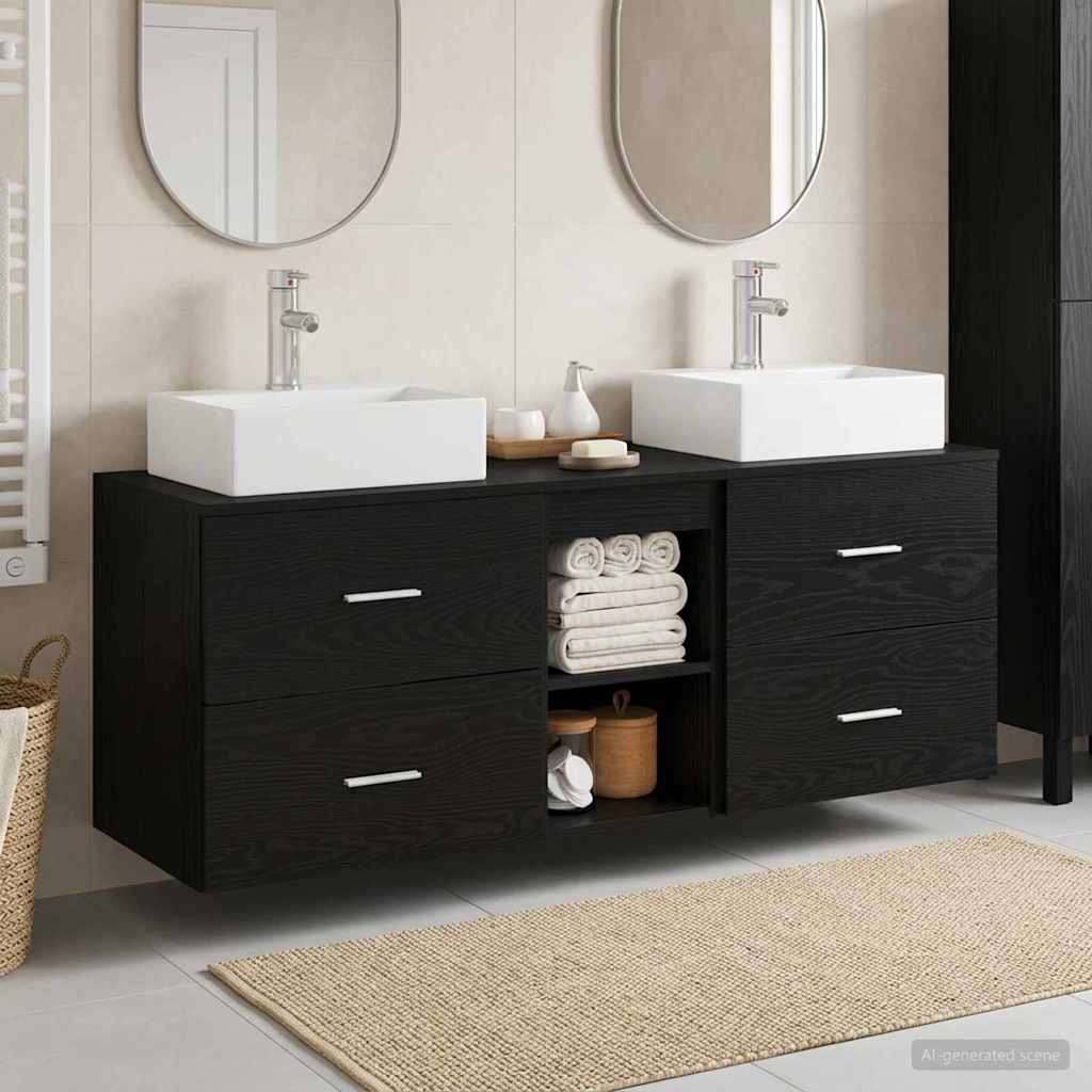 Badezimmerschrank-Set 3 stk. Schwarz 49,5 x 41 x 62,5 cm