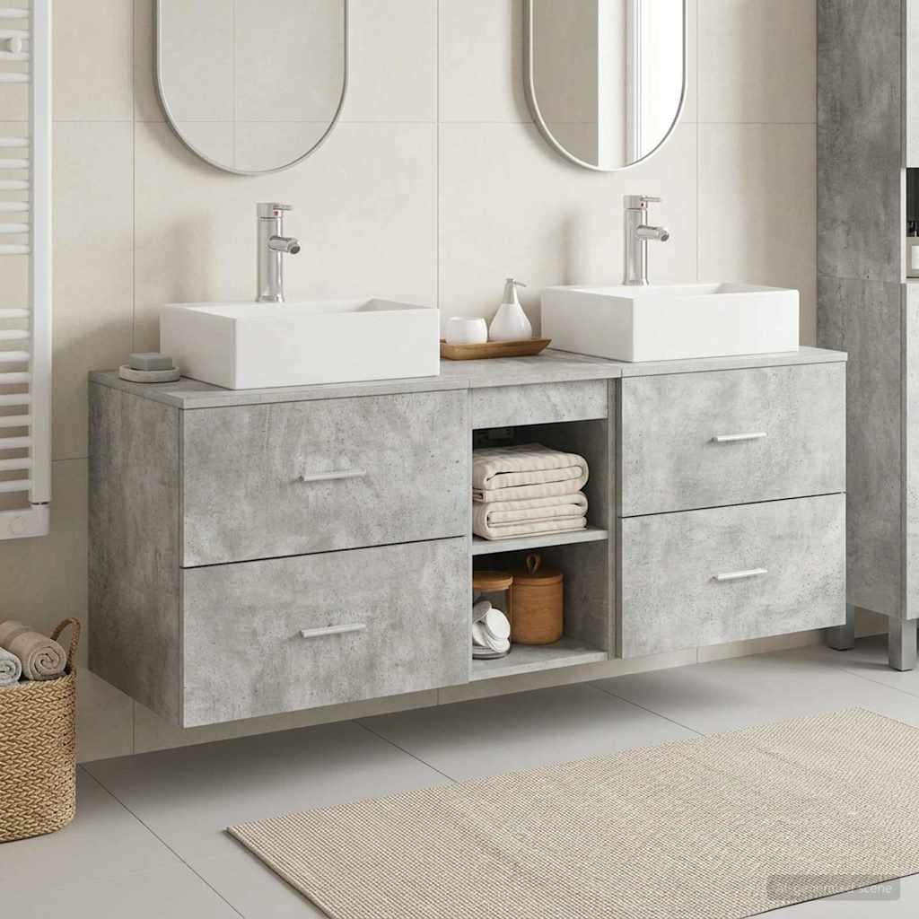Badezimmerschrank-Set 3 stk. Betongrau 49,5 x 41 x 62,5 cm