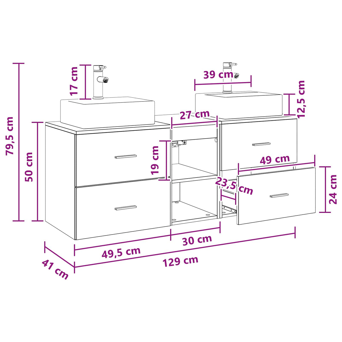 Badezimmerschrank-Set 3 stk. Artisan-Eiche 129 x 41 x 79.5 cm