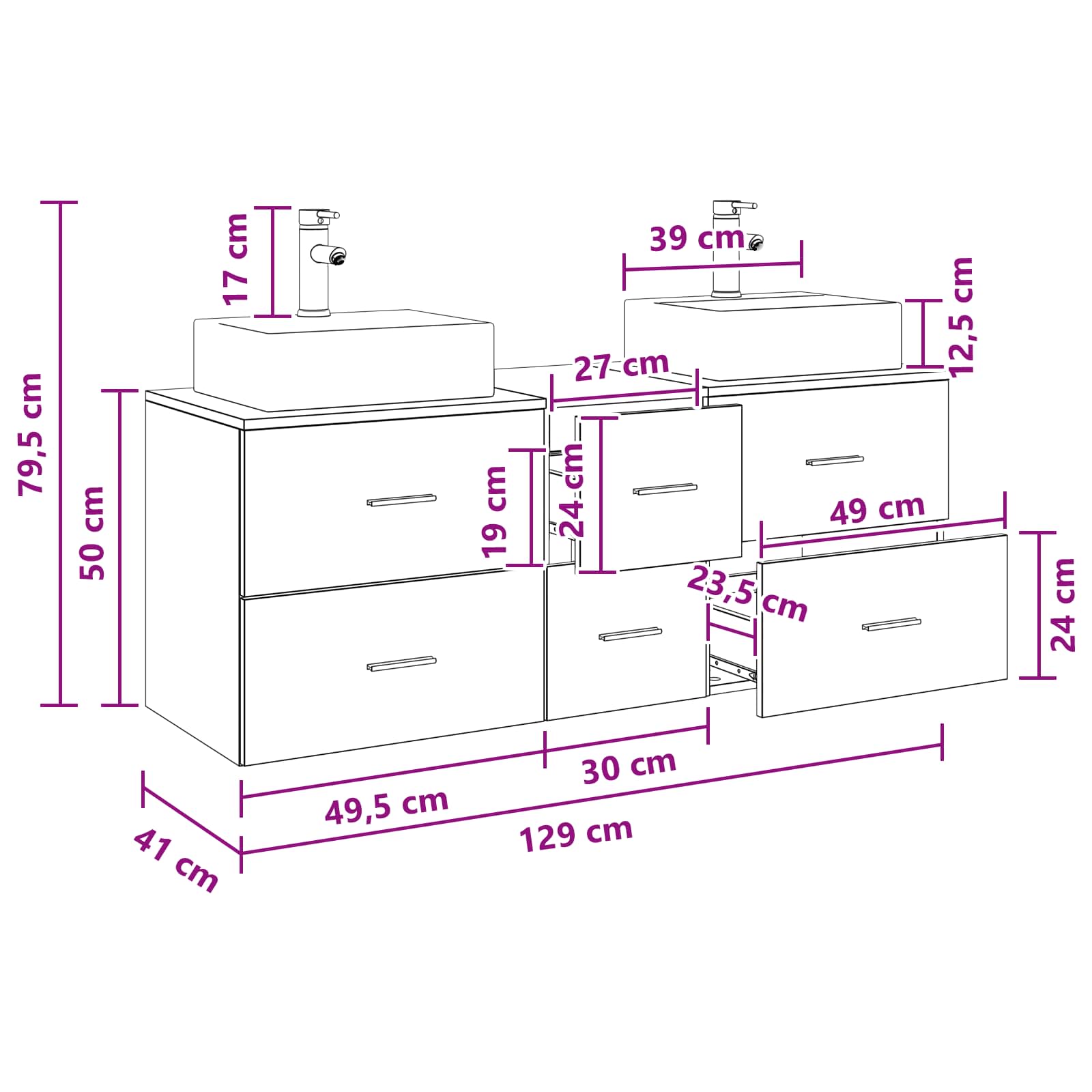 Badezimmerschrank-Set 3 Stk. Artisan-Eiche 49,5 x 41 x 62,5 cm