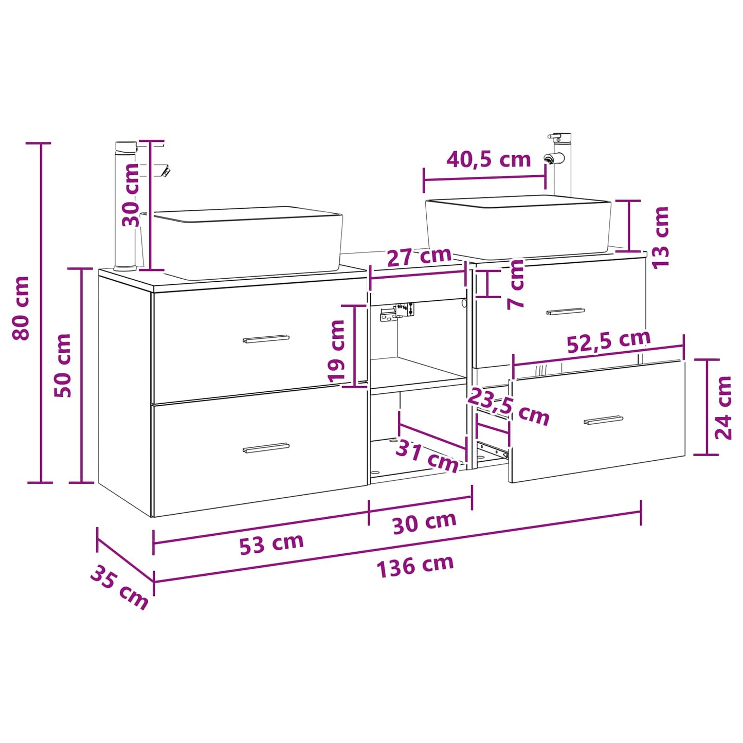 Badezimmerschrank-Set 3 stk. Weiß 53 x 34,5 x 63 cm