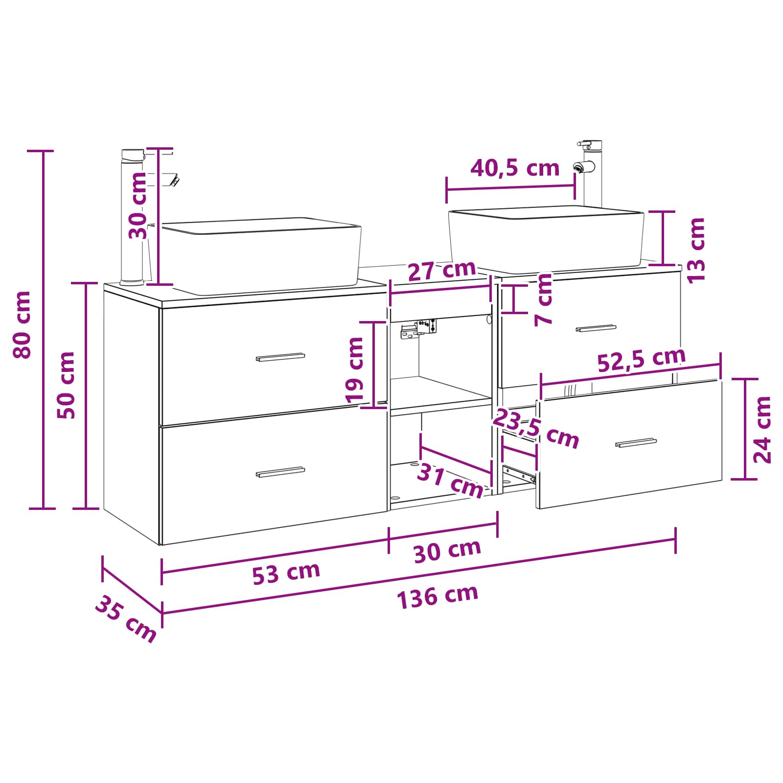 Badezimmerschrank-Set 3 stk. Weiß 53 x 34,5 x 63 cm