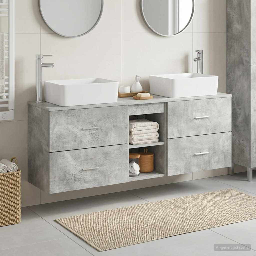 Badezimmerschrank-Set 3 stk. Betongrau 53 x 34,5 x 63 cm