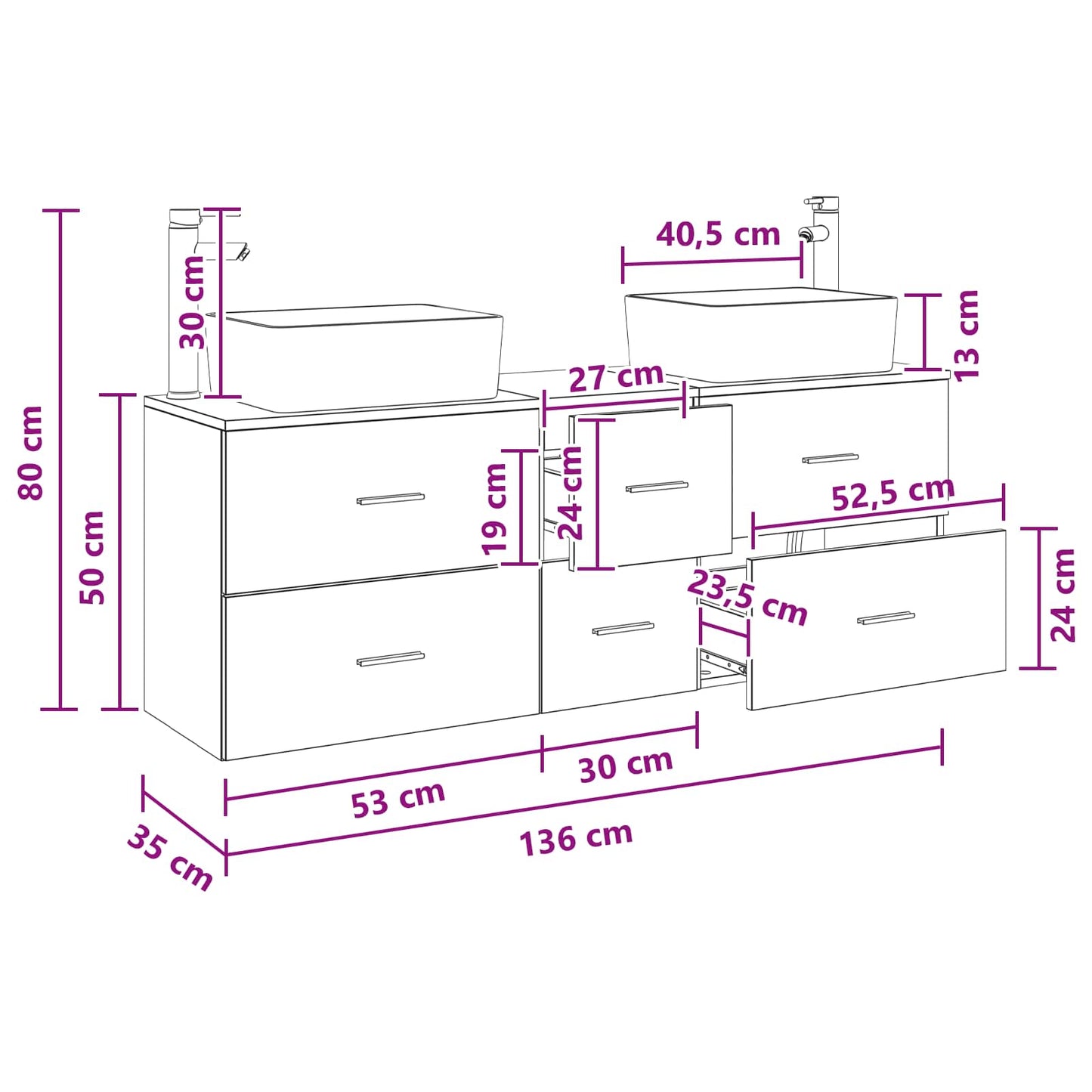 Badezimmerschrank-Set 3 stk. Schwarz 53 x 34,5 x 63 cm