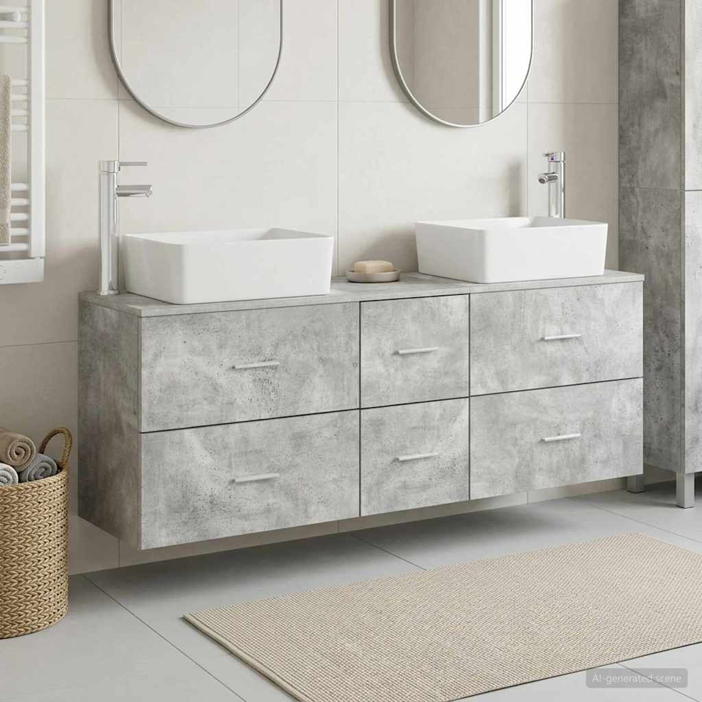 Badezimmerschrank-Set 3 stk. Betongrau 53 x 34,5 x 63 cm