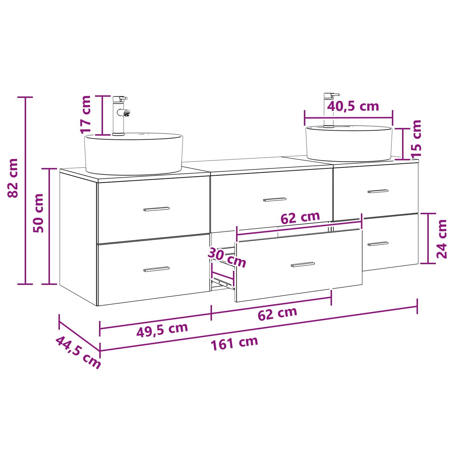 Badezimmerschrank-Set 3 stk. Schwarz 62,5 x 44,5 x 50 cm