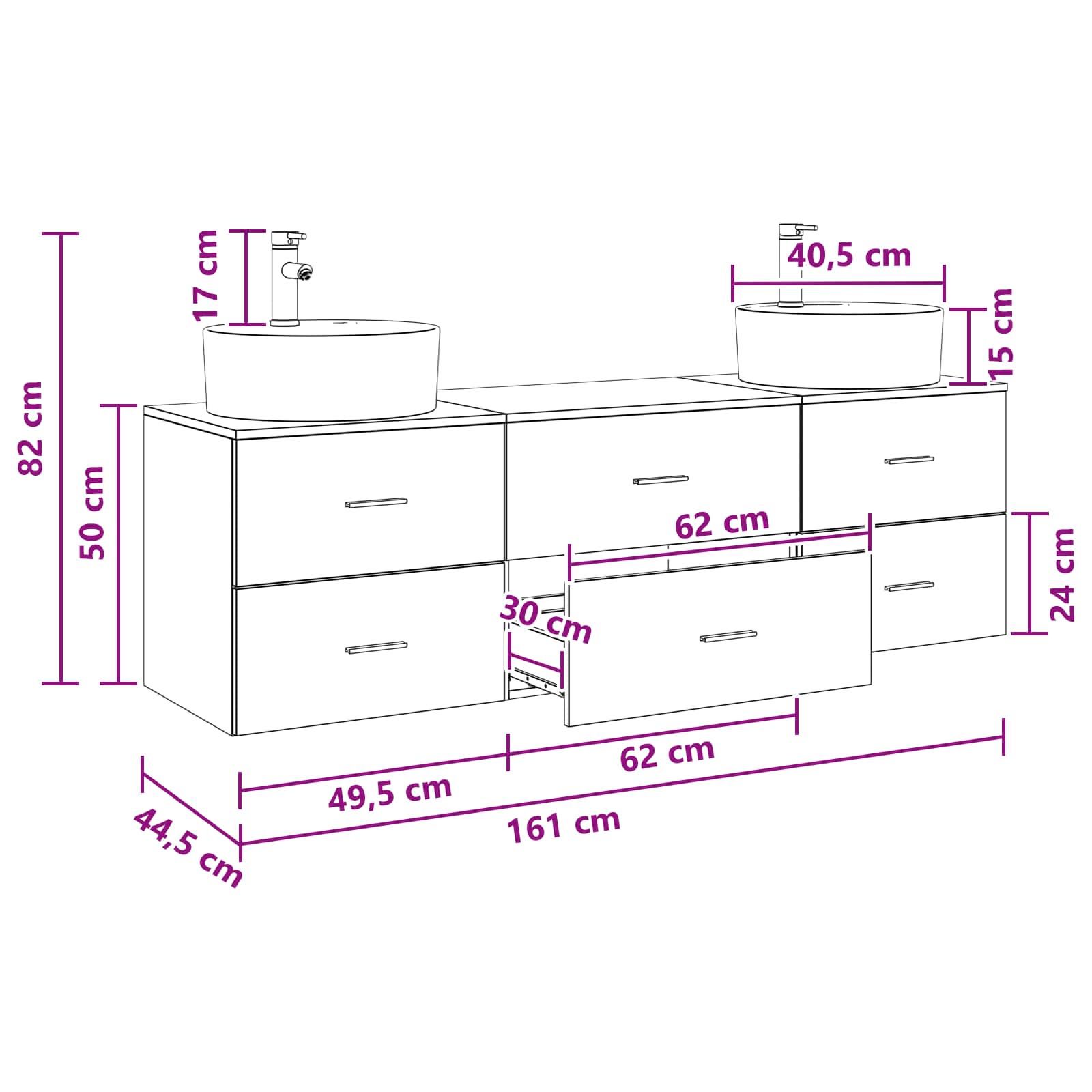 Badezimmerschrank-Set 3 stk. Schwarz 62,5 x 44,5 x 50 cm