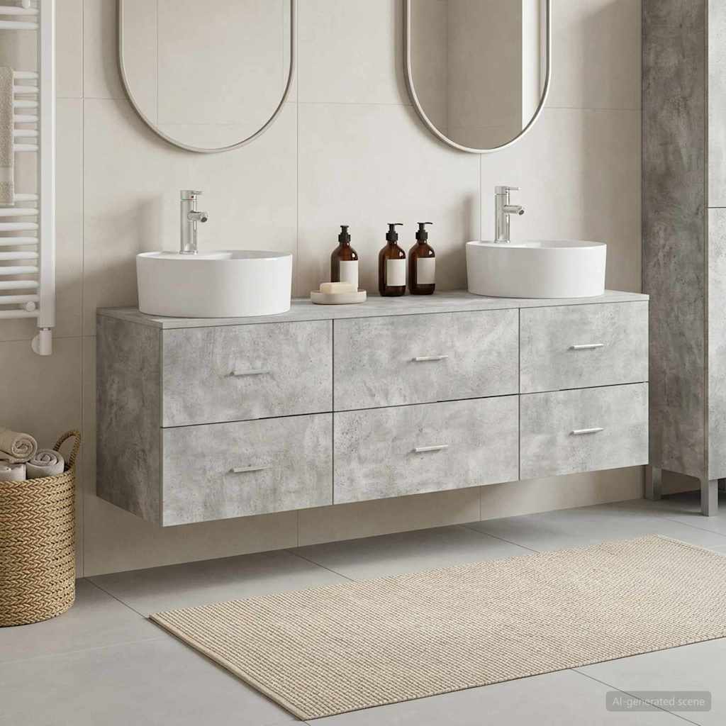 Badezimmerschrank-Set 3 stk. Betongrau 62,5 x 44,5 x 50 cm
