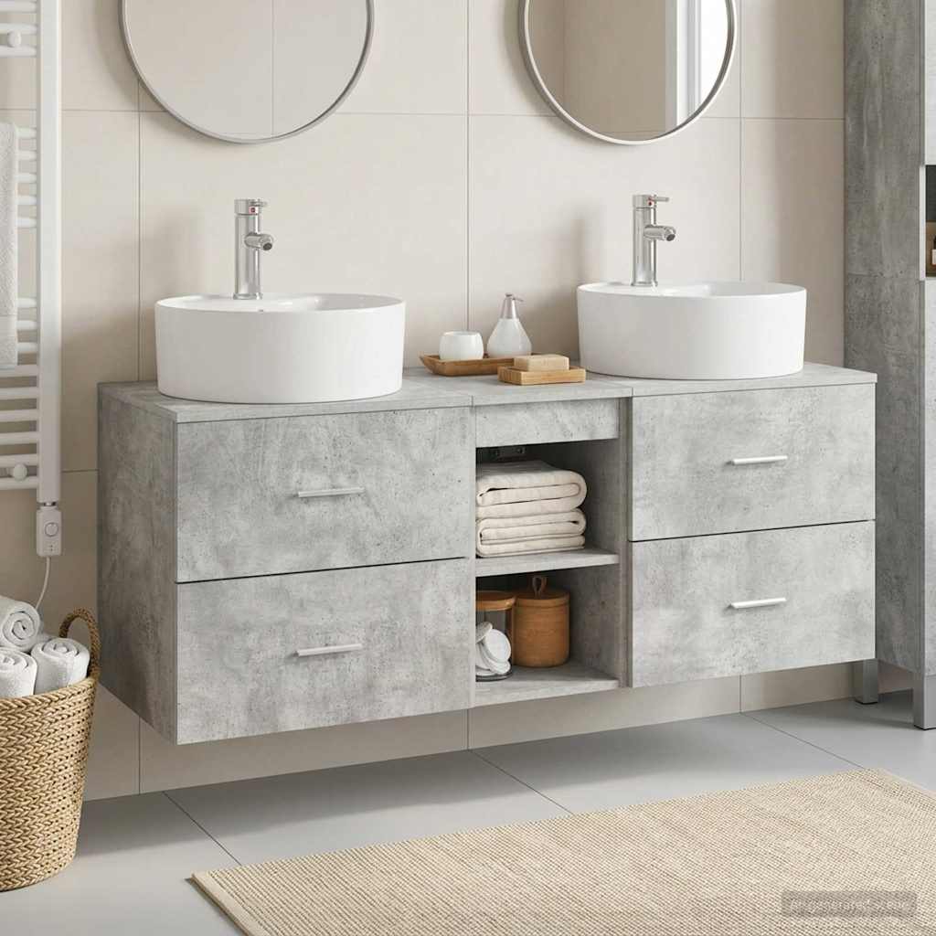 Badezimmerschrank-Set 3 stk. Betongrau 49,5 x 44,5 x 65 cm