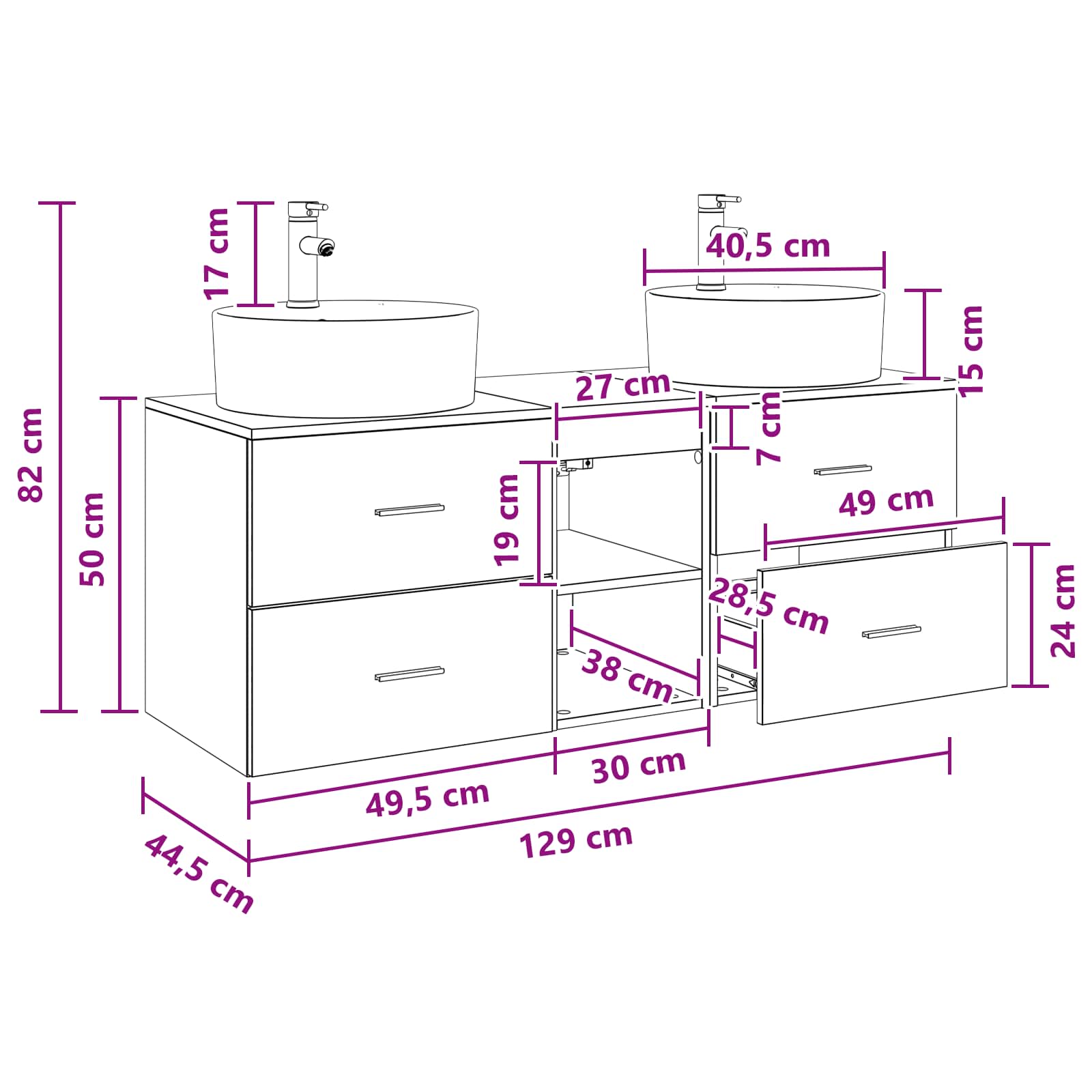 Badezimmerschrank-Set 3 stk. Betongrau 49,5 x 44,5 x 65 cm