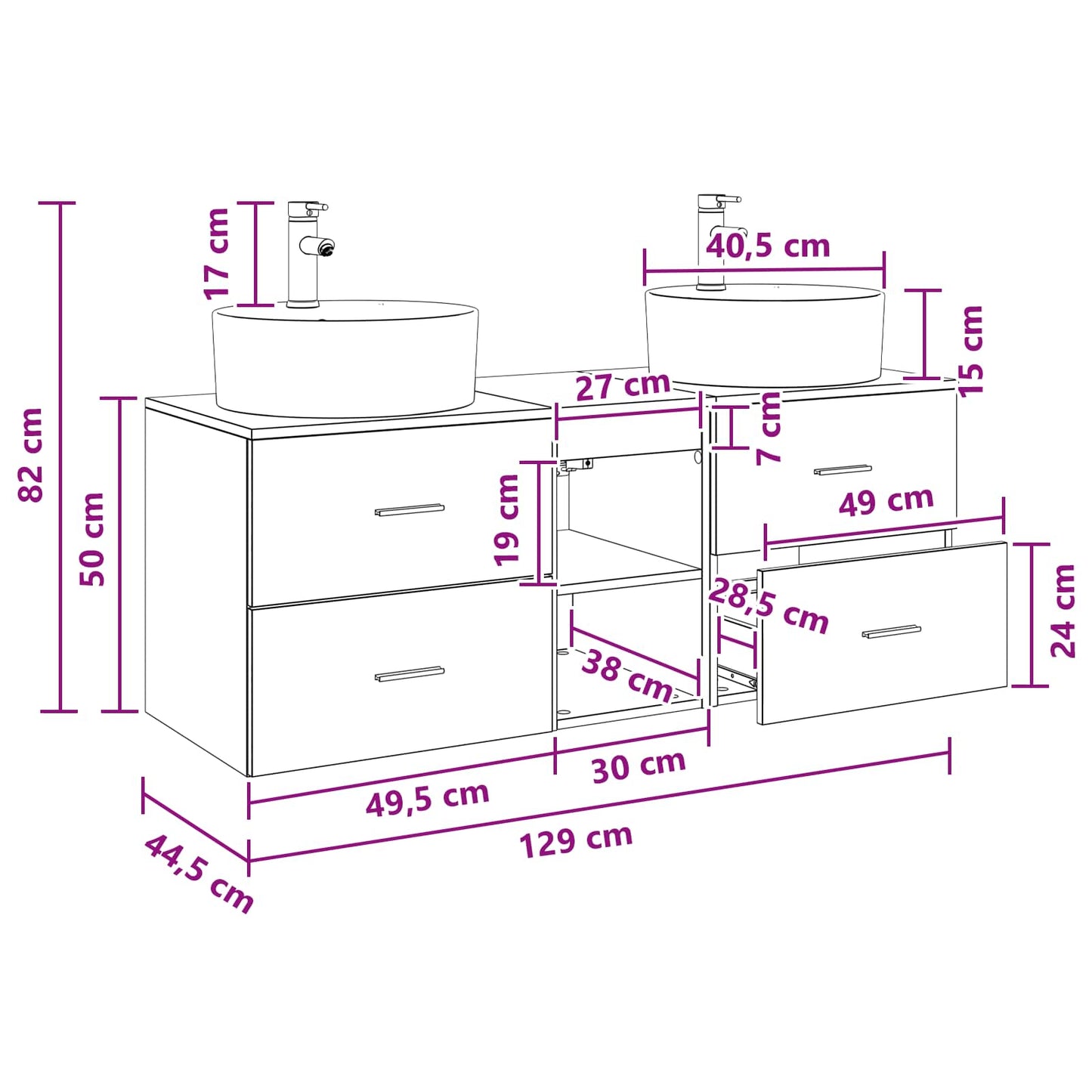Badezimmerschrank-Set 3 Stk. Artisan-Eiche 49,5 x 44,5 x 65 cm