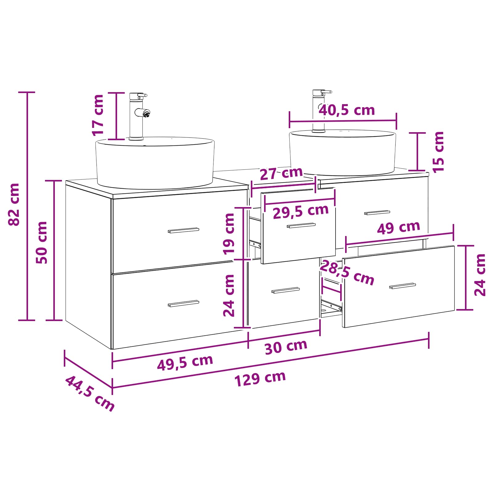 Badezimmermöbel-Set 3 Stk. Artisan-Eiche 49,5 x 44,5 x 65 cm