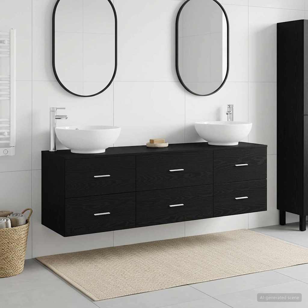 Badezimmermöbel-Set 3 stk. Schwarz 49,5 x 44,5 x 65 cm