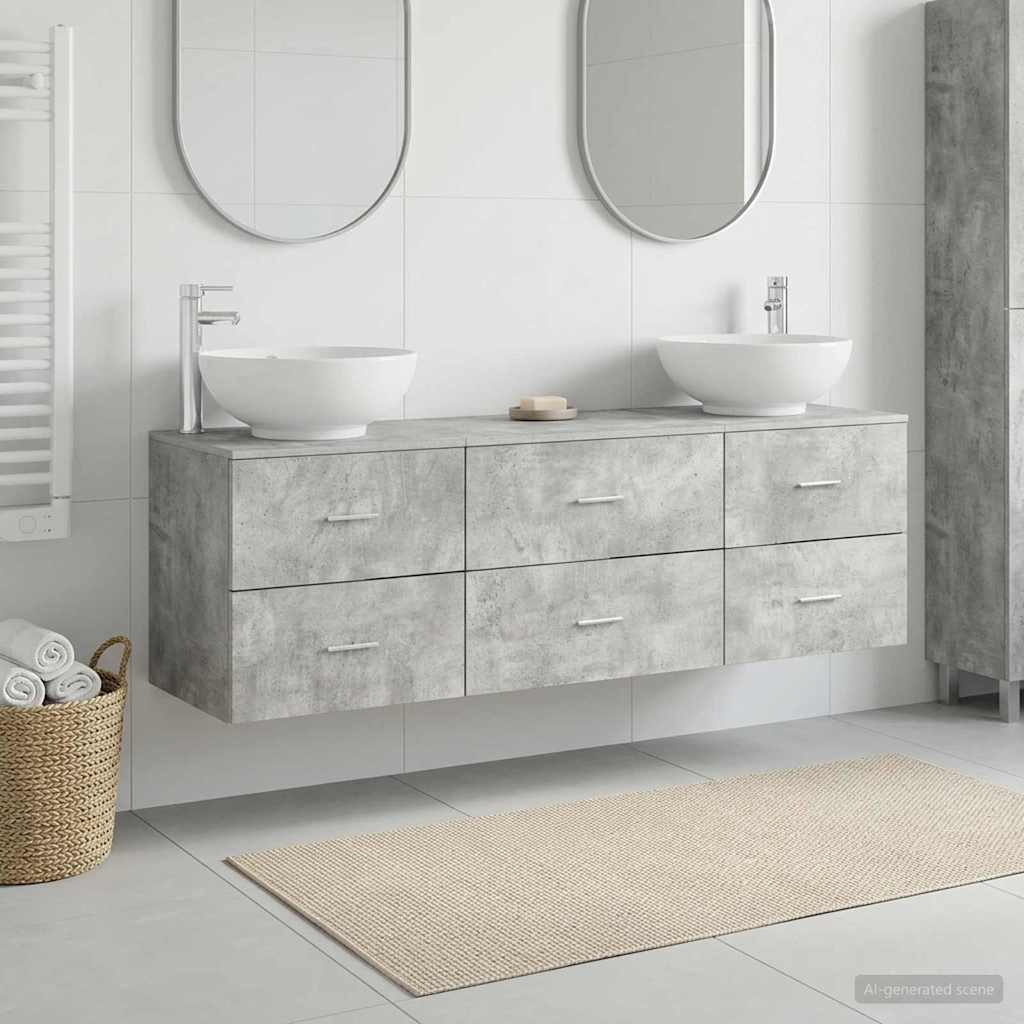 Badezimmermöbel-Set 3 stk. Betongrau 49,5 x 44,5 x 65 cm