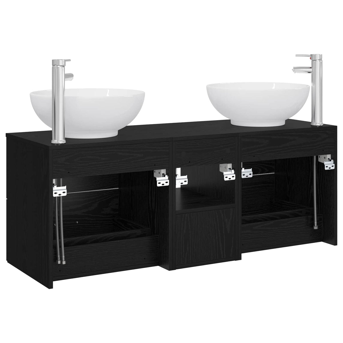 Badezimmermöbel-Set 3 stk. Schwarz 129 x 44,5 x 80 cm