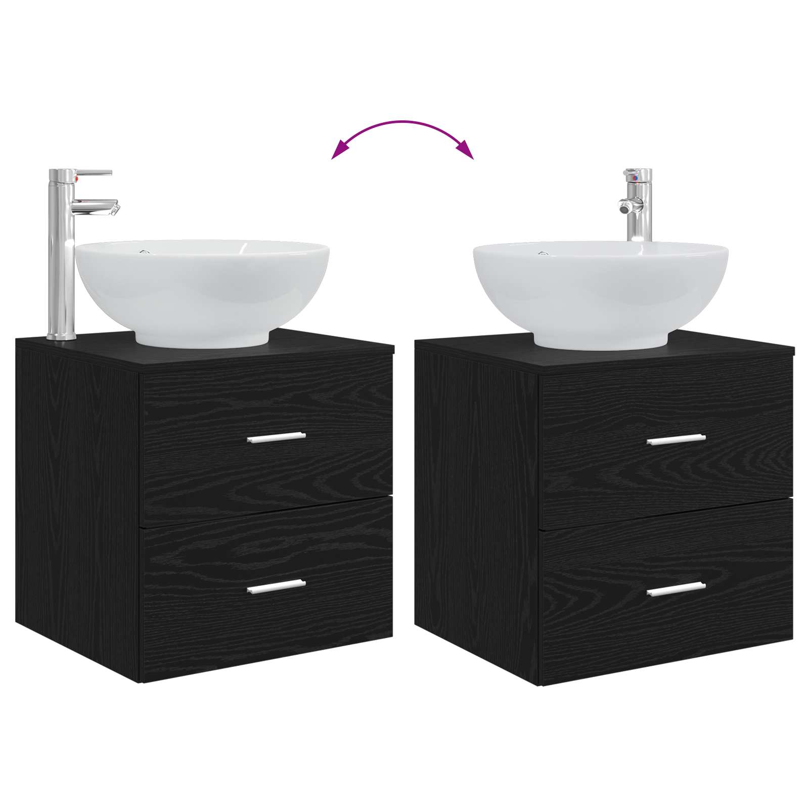 Badezimmermöbel-Set 3 stk. Schwarz 49,5 x 44,5 x 65 cm