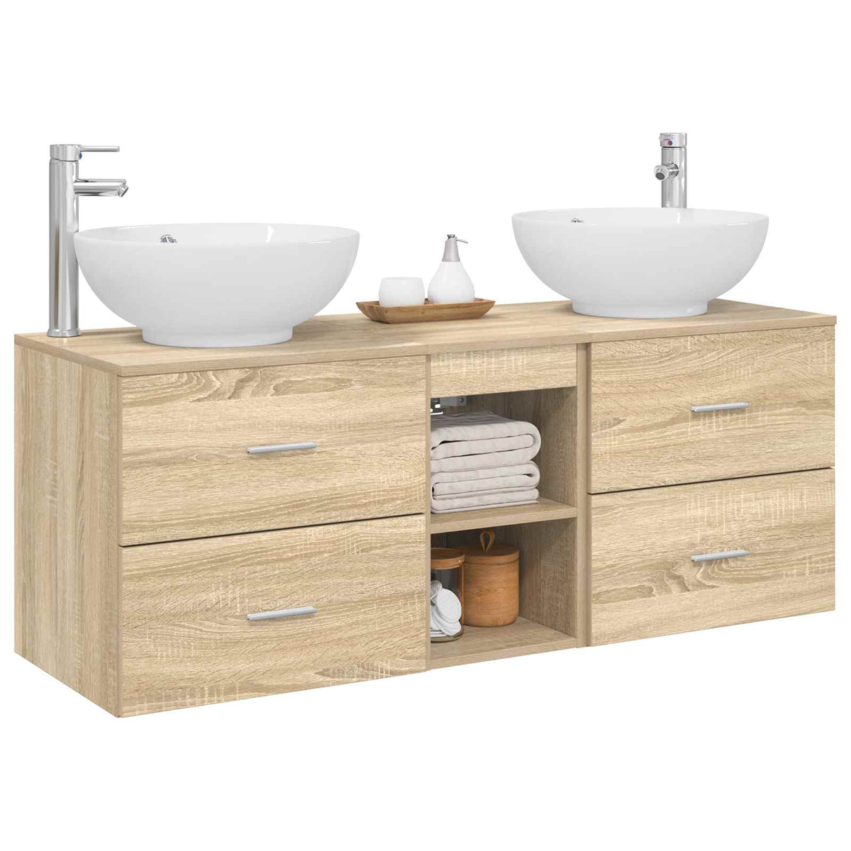 Badezimmermöbel-Set 3 stk. Sonoma-Eiche 129 x 44,5 x 80 cm