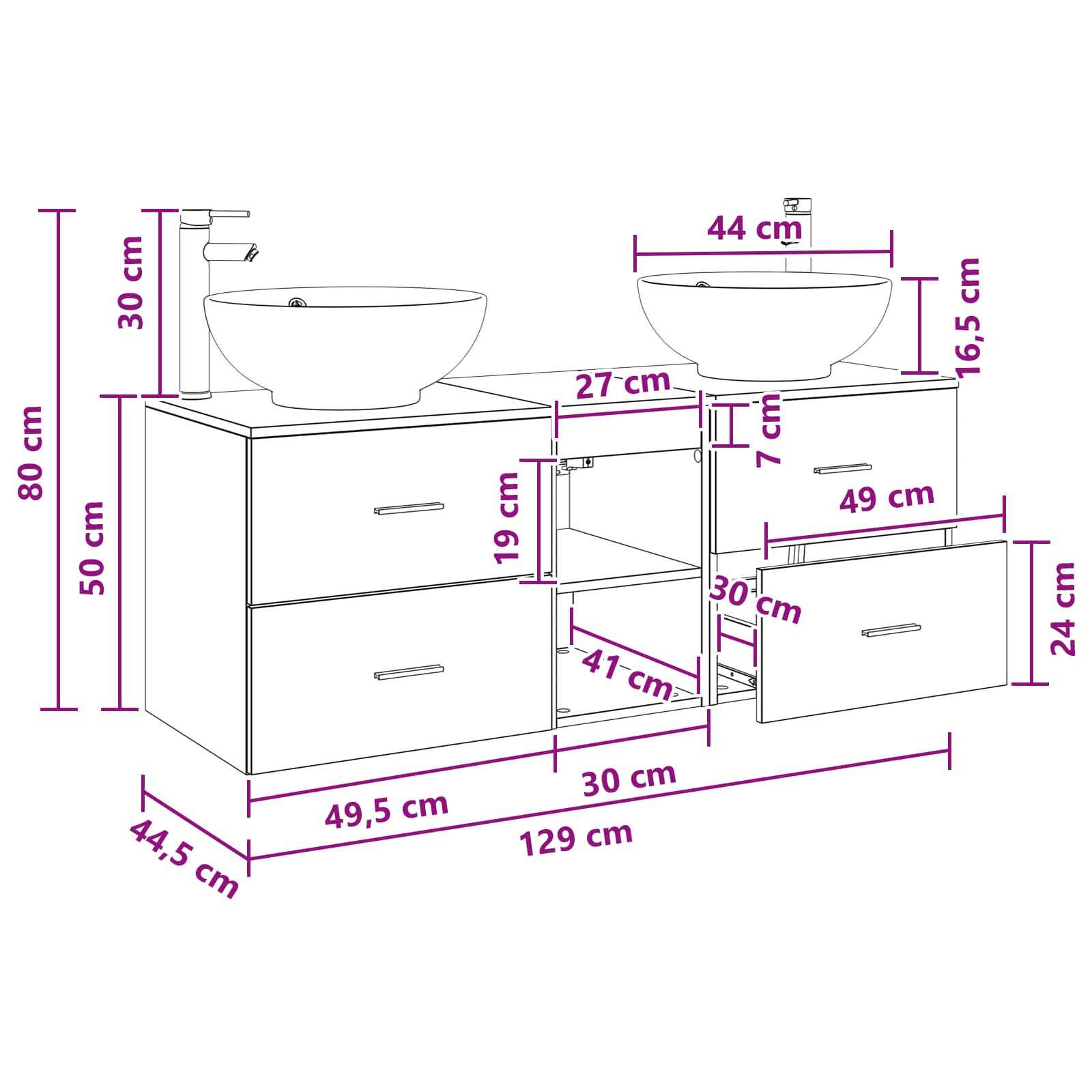 Badezimmermöbel-Set 3 stk. Betongrau 49,5 x 44,5 x 65 cm