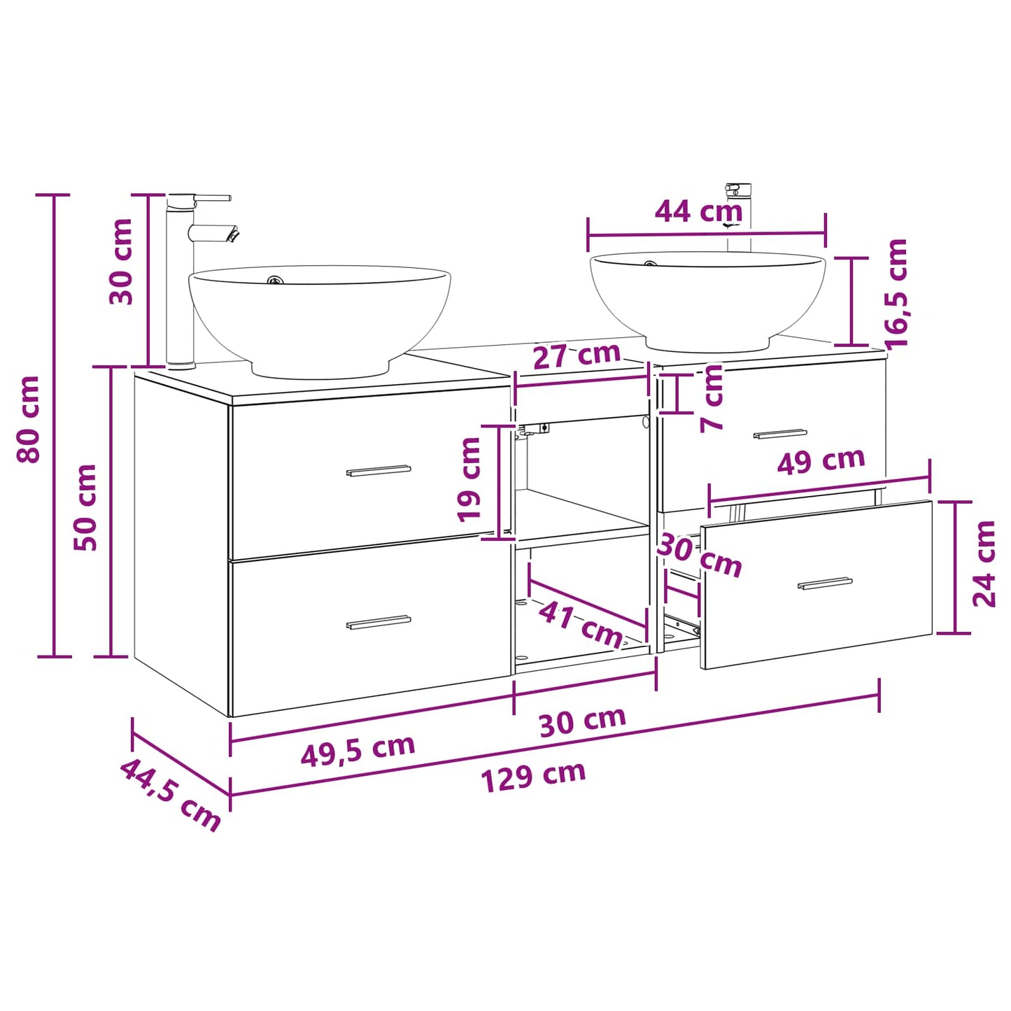 Badezimmermöbel-Set 3 Stk. Artisan-Eiche 49,5 x 44,5 x 65 cm