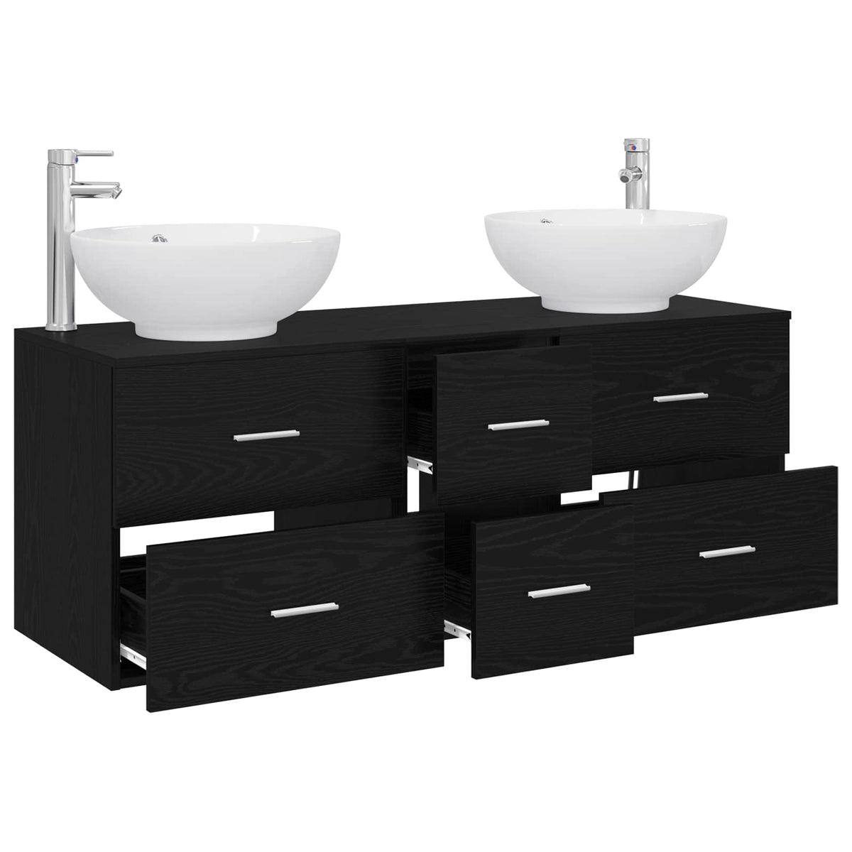 Badezimmermöbel-Set 3 stk. Schwarz 129 x 44,5 x 80 cm