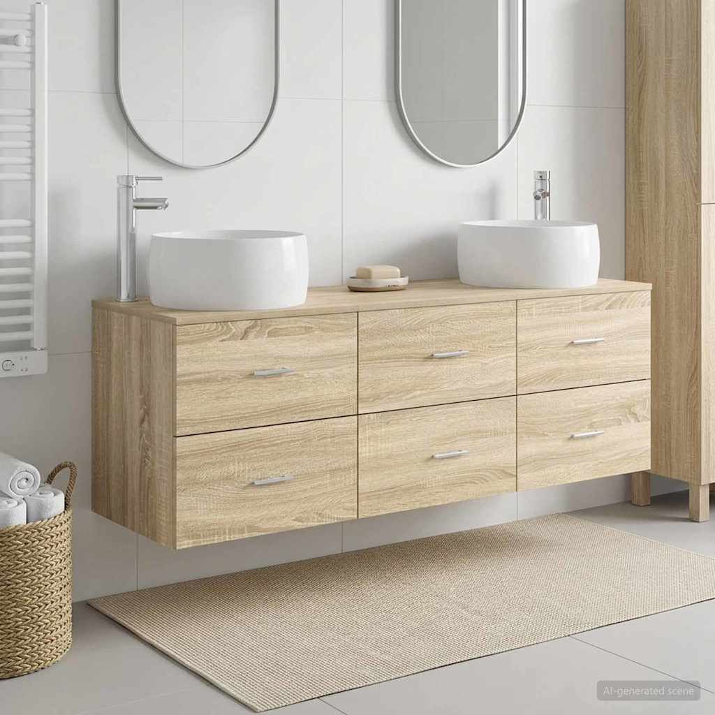 Badezimmermöbel-Set 3 stk. Sonoma-Eiche 49,5 x 44,5 x 66 cm