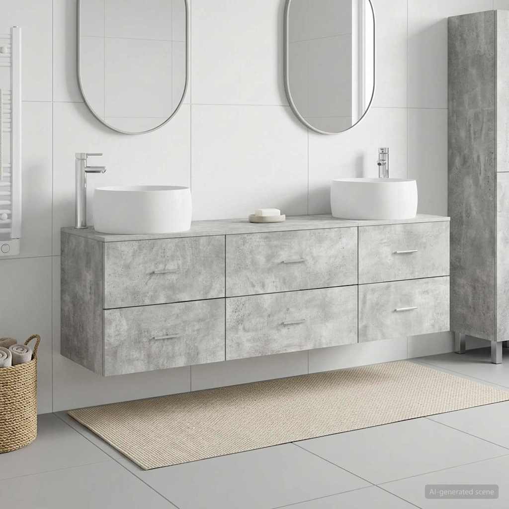 Badezimmermöbel-Set 3 stk. Betongrau 49,5 x 44,5 x 66 cm