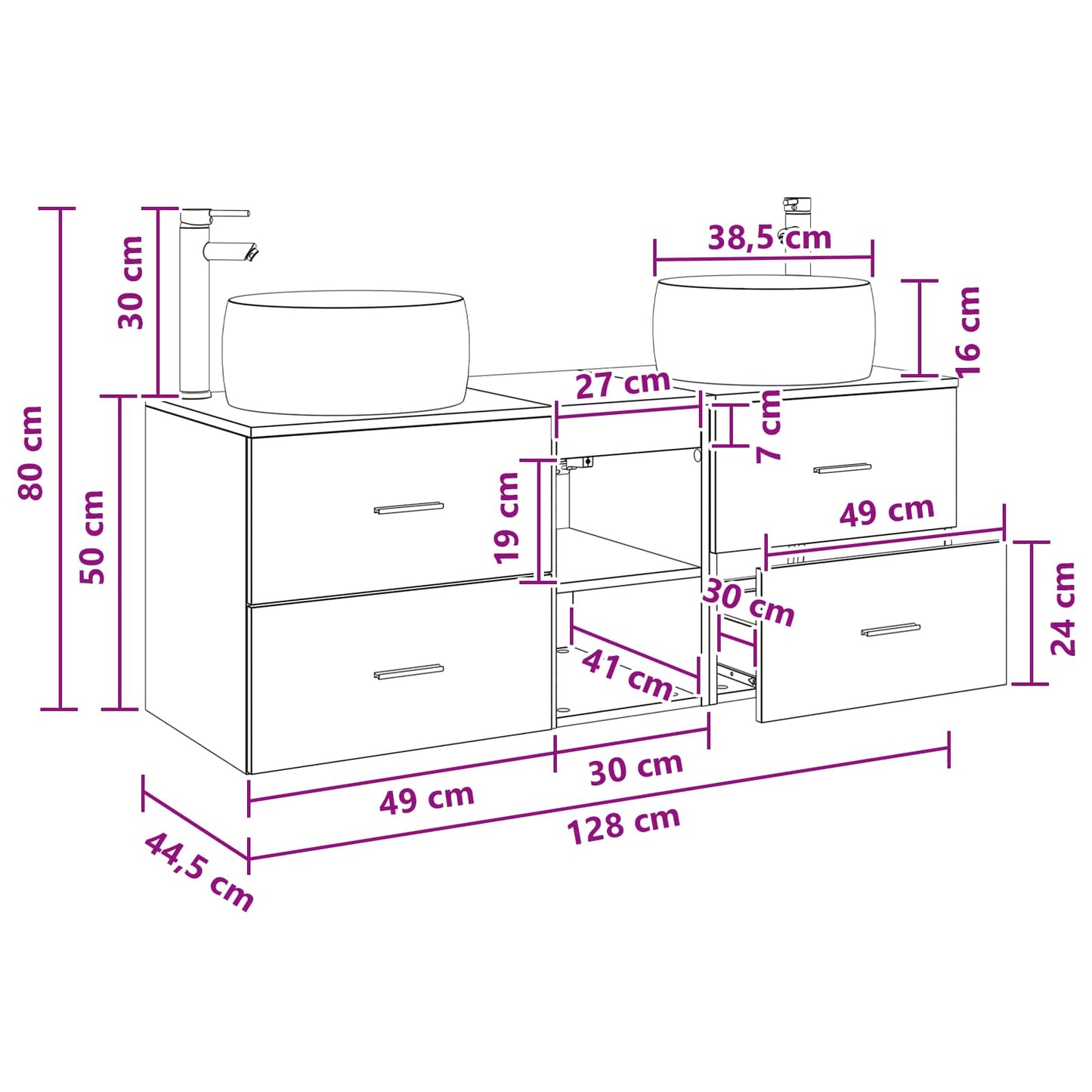 Badezimmermöbel-Set 3 stk. Weiß 49,5 x 44,5 x 66 cm