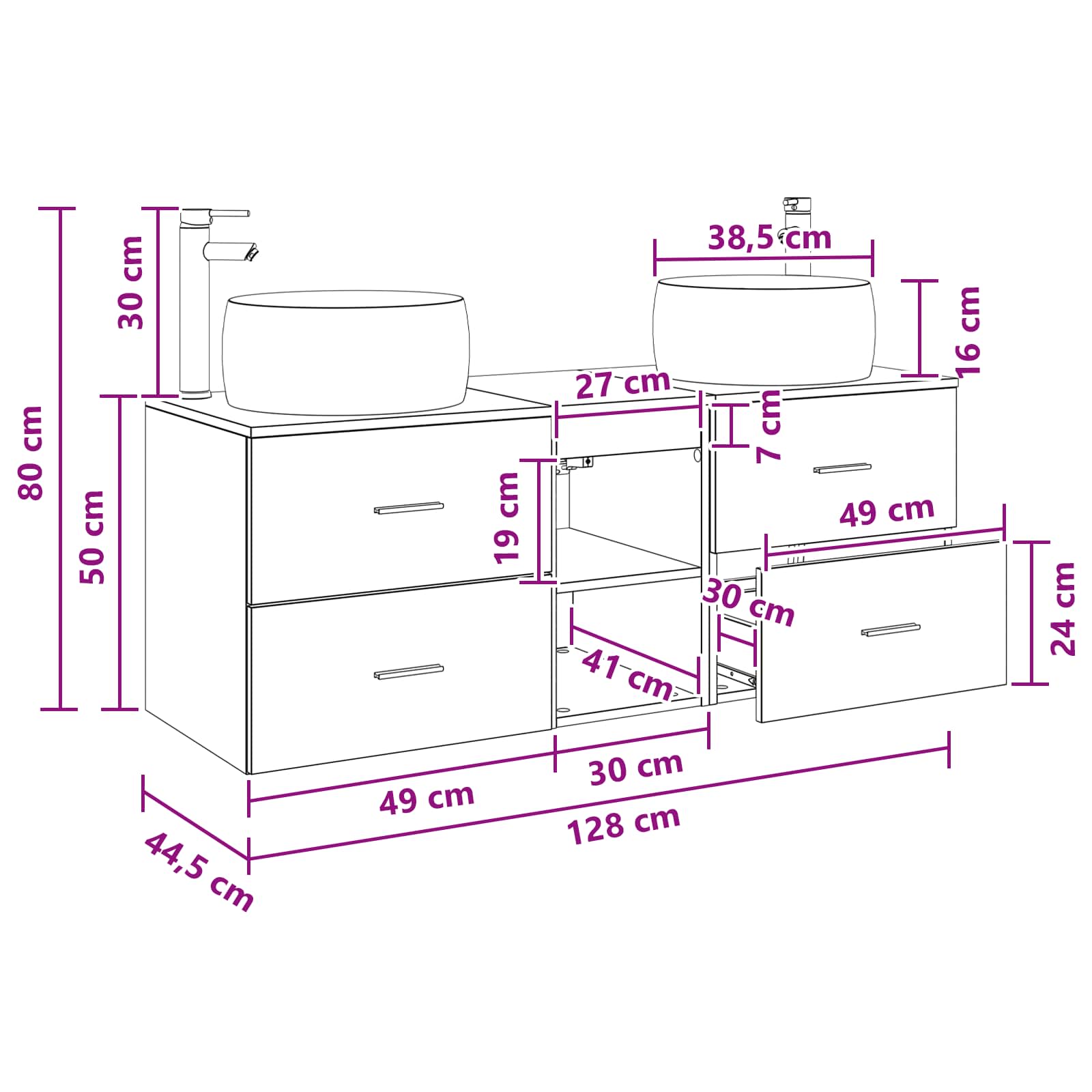 Badezimmermöbel-Set 3 stk. Weiß 49,5 x 44,5 x 66 cm