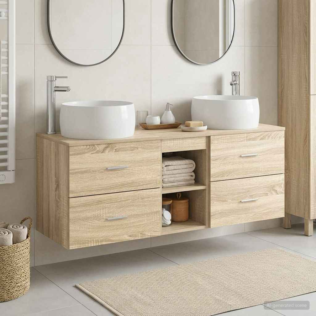 Badezimmermöbel-Set 3 stk. Sonoma-Eiche 49,5 x 44,5 x 66 cm