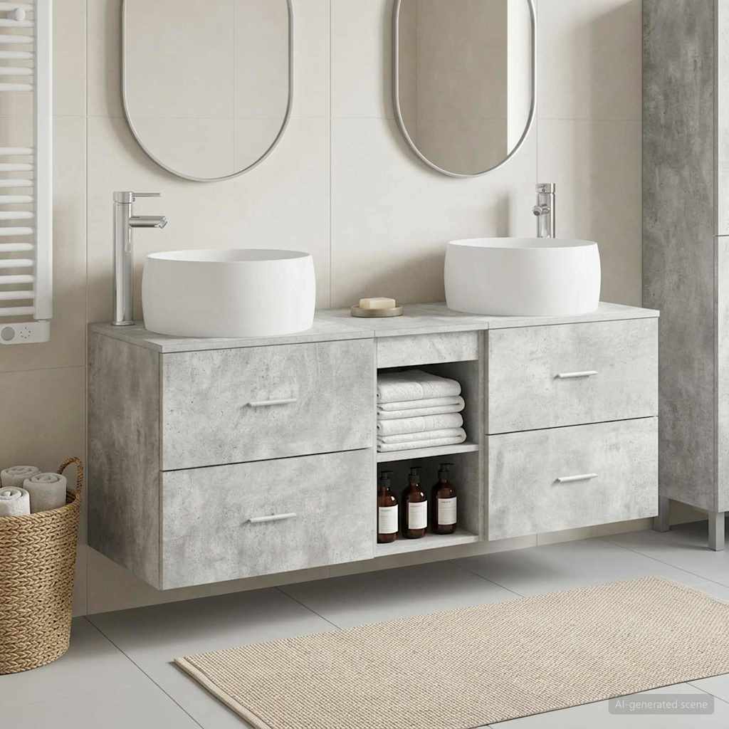Badezimmermöbel-Set 3 stk. Betongrau 49,5 x 44,5 x 66 cm