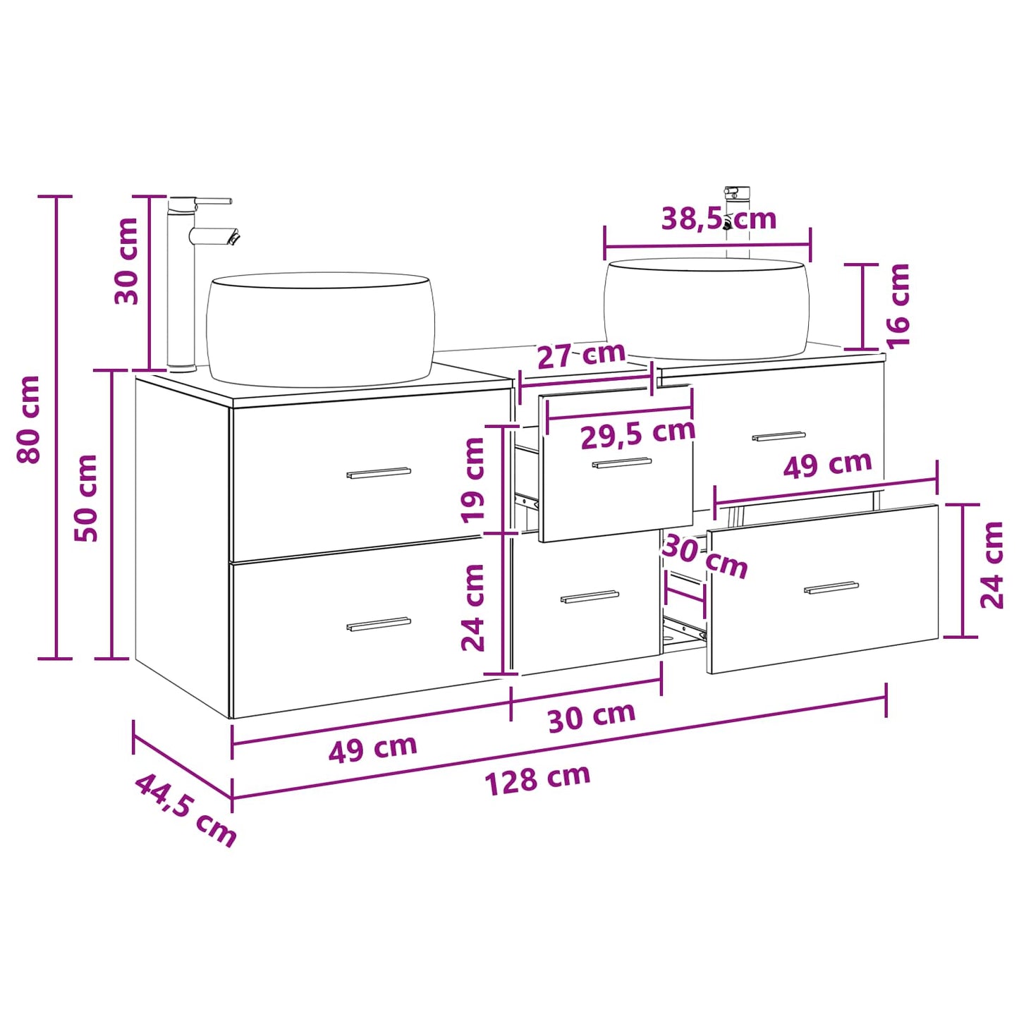 Badezimmermöbel-Set 3 stk. Weiß 49,5 x 44,5 x 66 cm