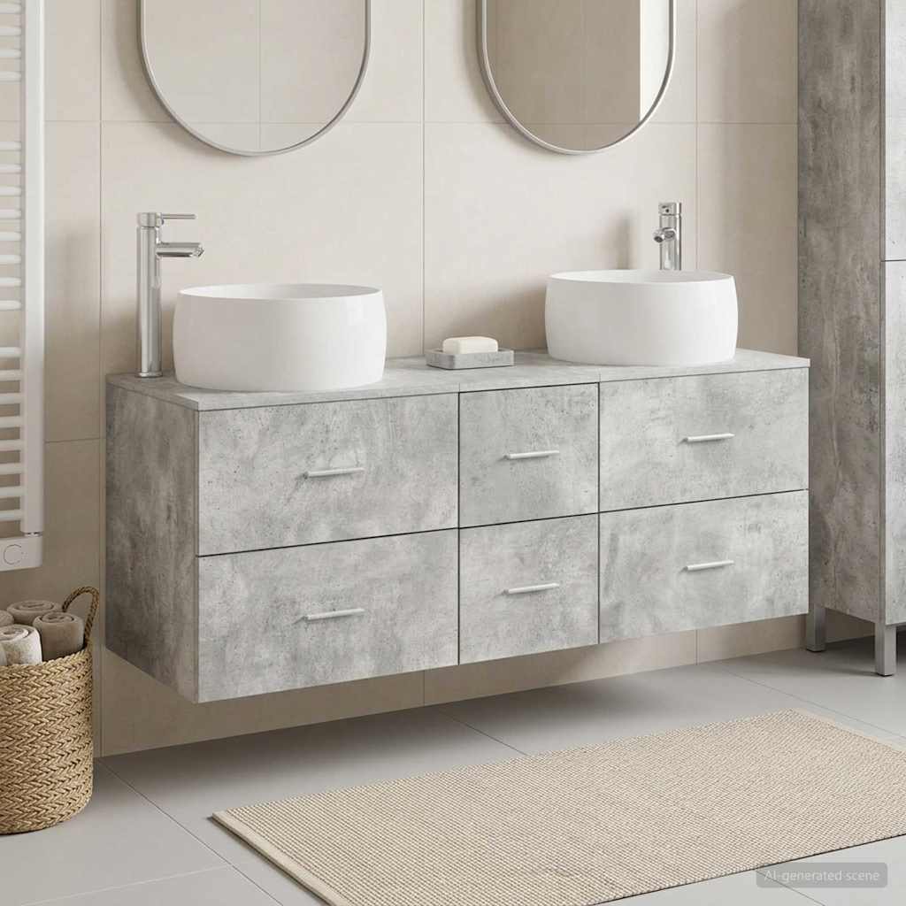 Badezimmermöbel-Set 3 stk. Betongrau 49,5 x 44,5 x 66 cm