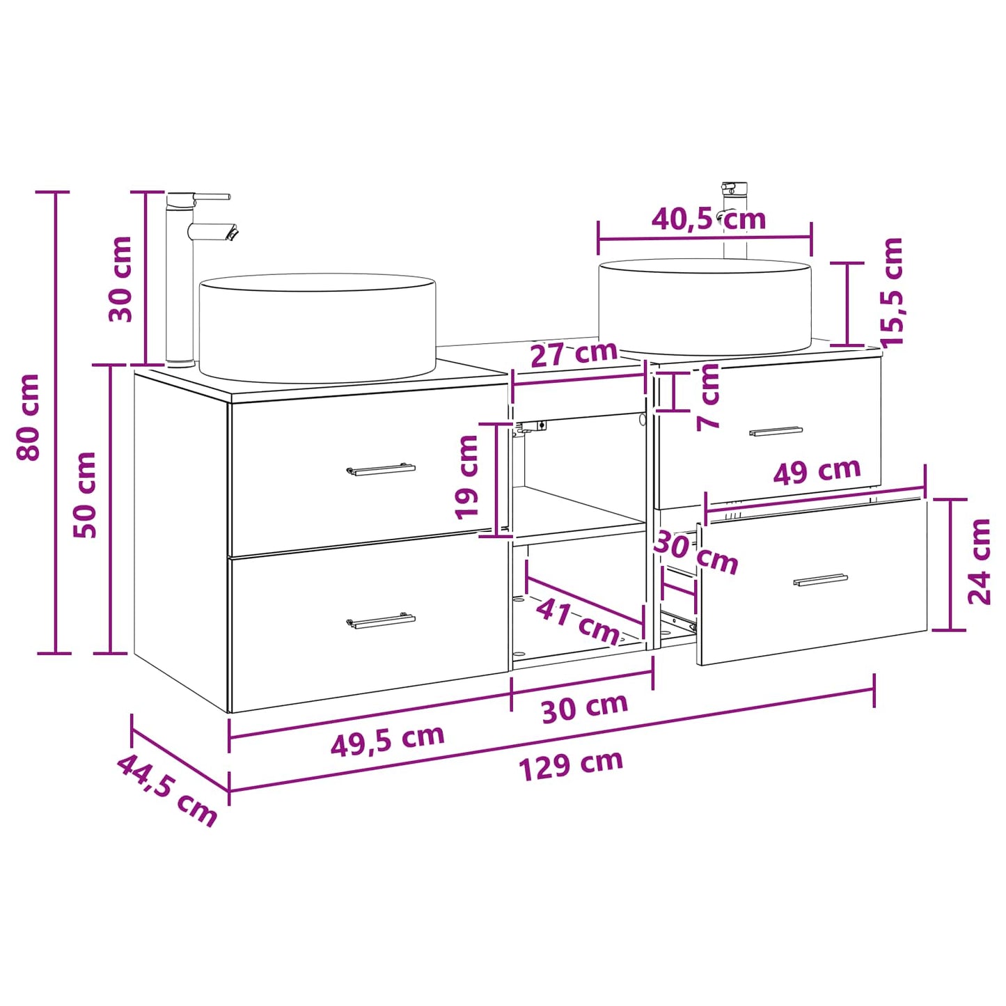 Badezimmermöbel-Set 3 stk. Weiß 49,5 x 44,5 x 65,5 cm