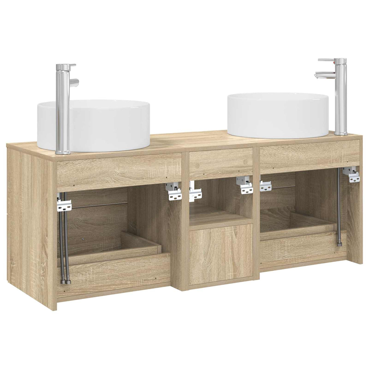 Badezimmermöbel-Set 3 stk. Sonoma-Eiche 129 x 44,5 x 80 cm