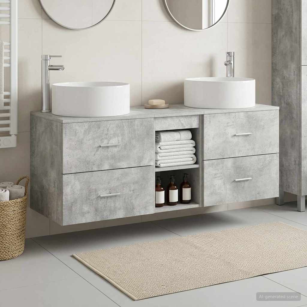 Badezimmermöbel-Set 3 stk. Betongrau 49,5 x 44,5 x 65,5 cm