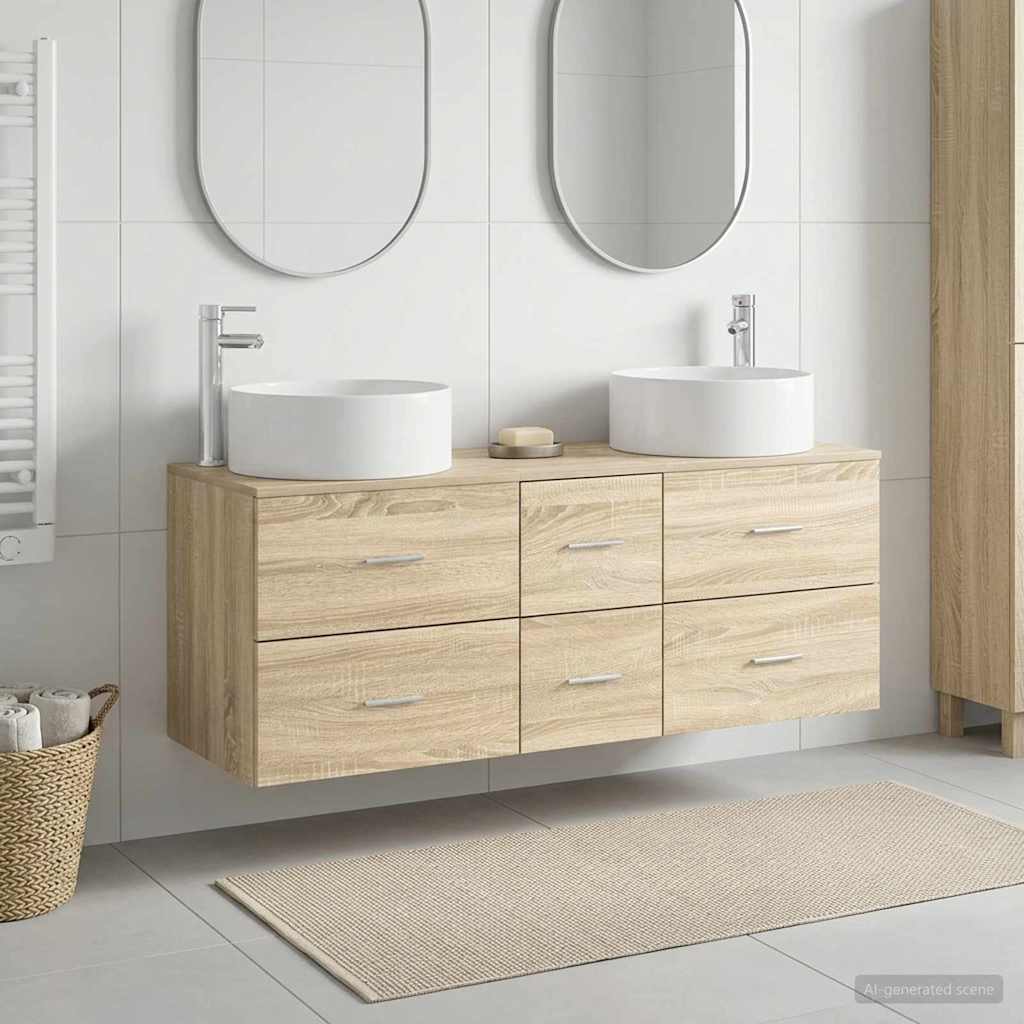 Badezimmermöbel-Set 3 stk. Sonoma-Eiche 49,5 x 44,5 x 65,5 cm