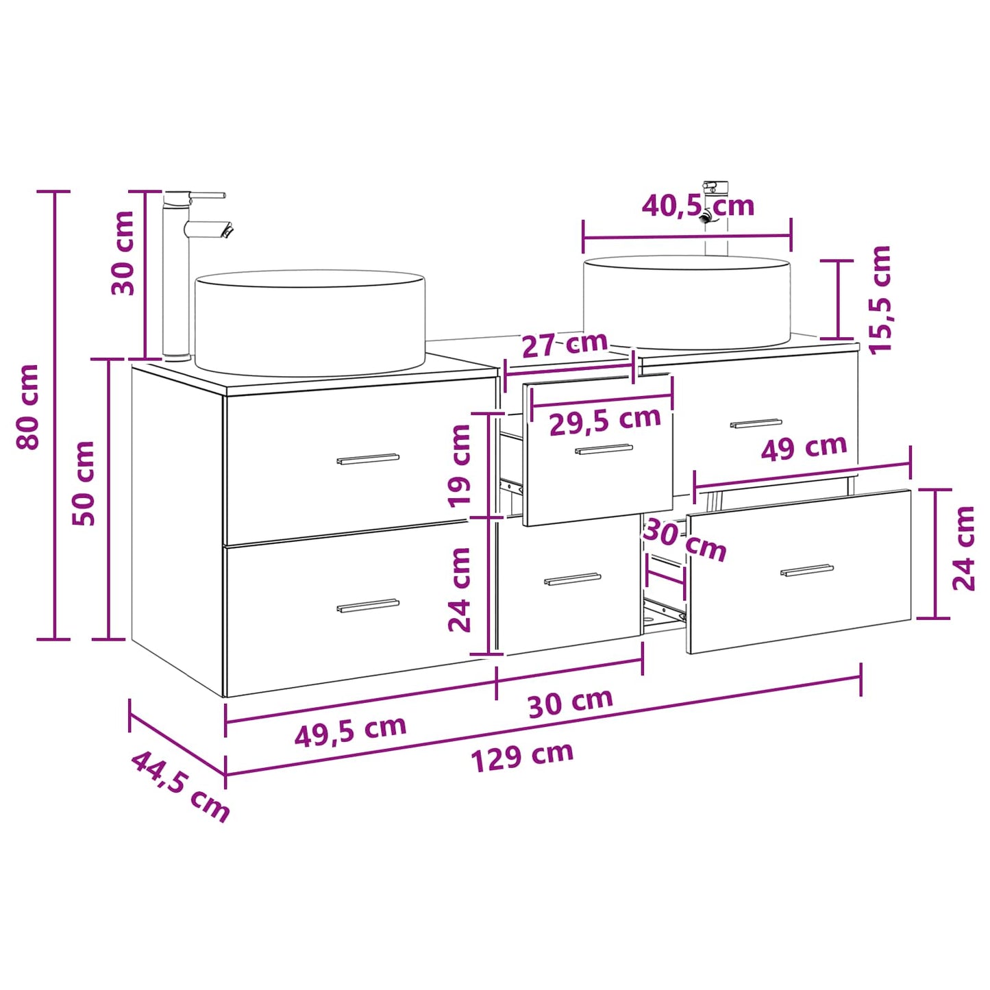 Badezimmermöbel-Set 3 stk. Betongrau 49,5 x 44,5 x 65,5 cm